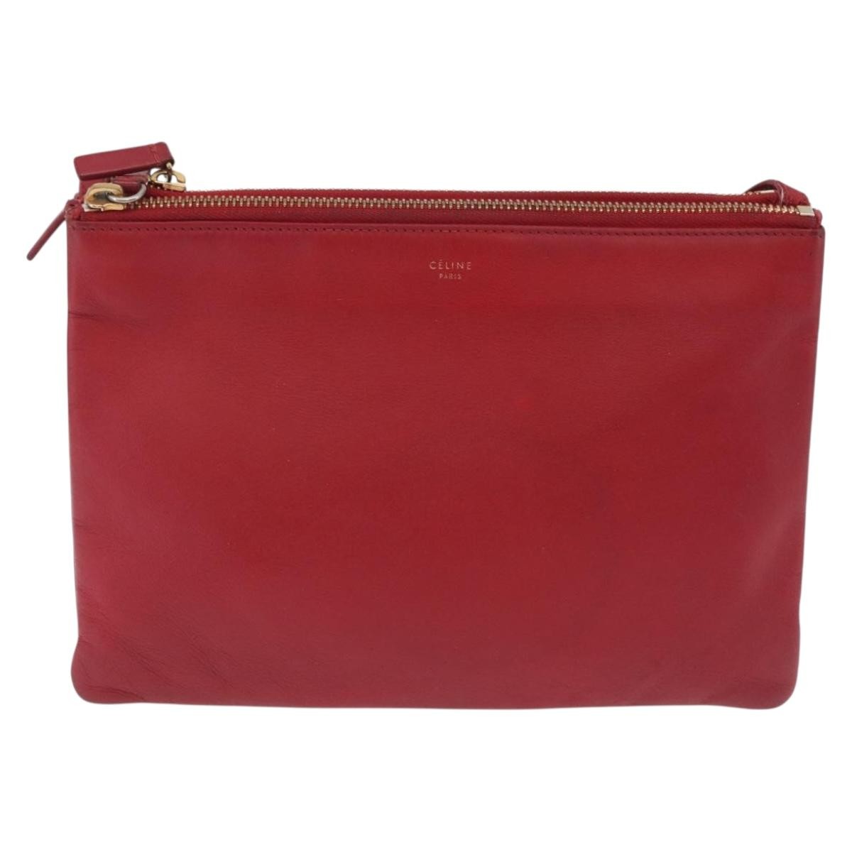 Celine Trio Leather Red Leather Crossbody Bag Bag (Pre-Owned)
