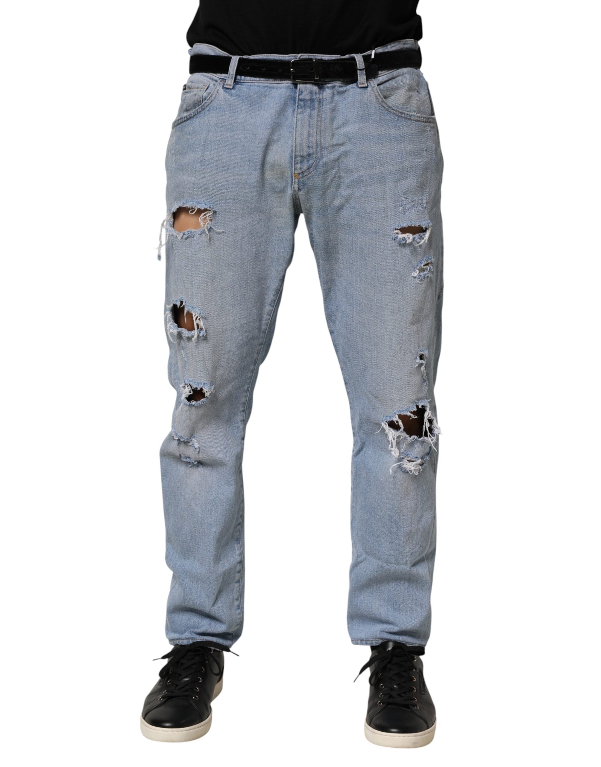 Dolce & Gabbana Blue Cotton Distressed Slim Fit Denim Men's Jeans