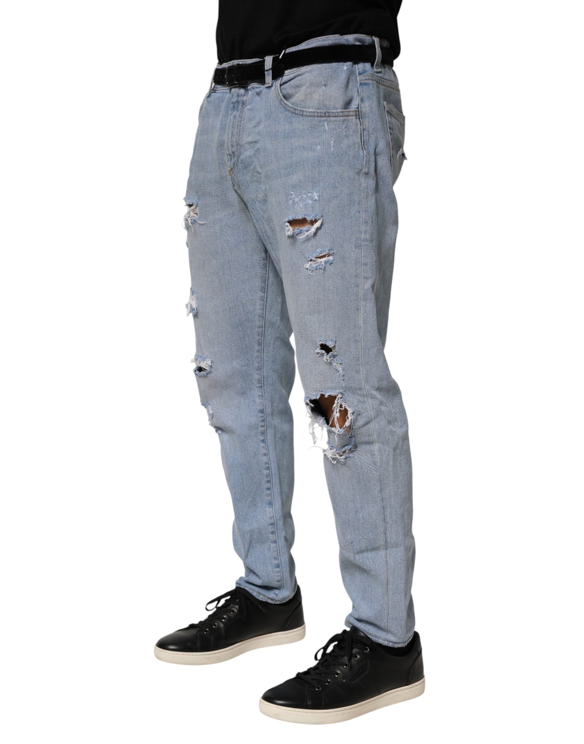 Dolce & Gabbana Blue Cotton Distressed Slim Fit Denim Men's Jeans