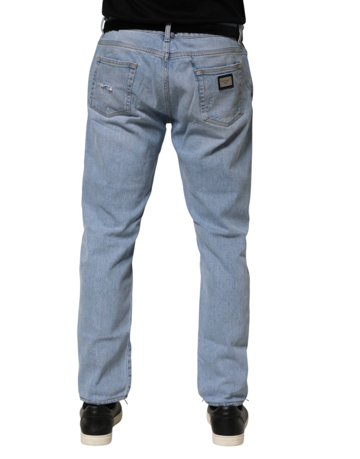 Dolce & Gabbana Blue Cotton Distressed Slim Fit Denim Men's Jeans