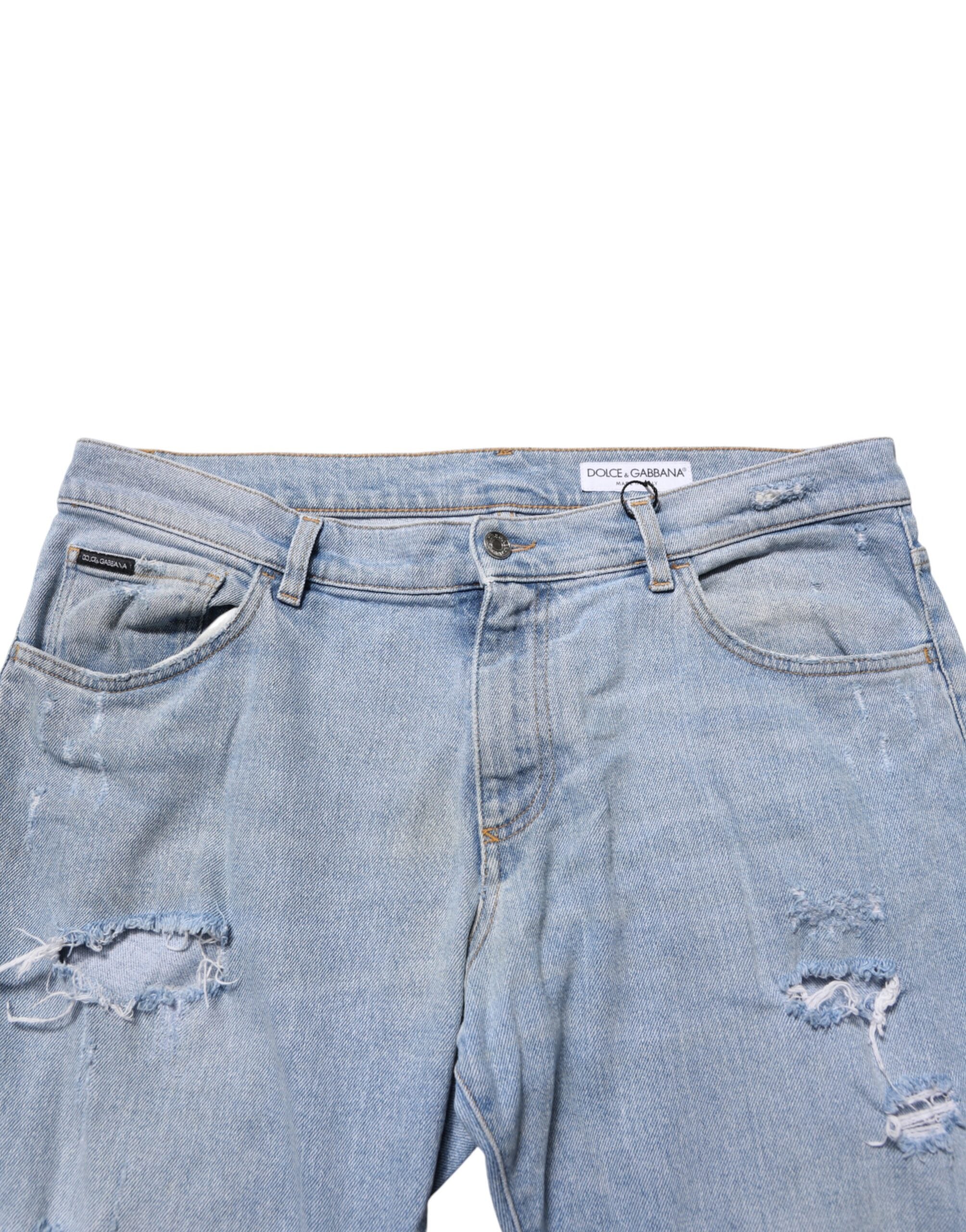Dolce & Gabbana Blue Cotton Distressed Slim Fit Denim Men's Jeans