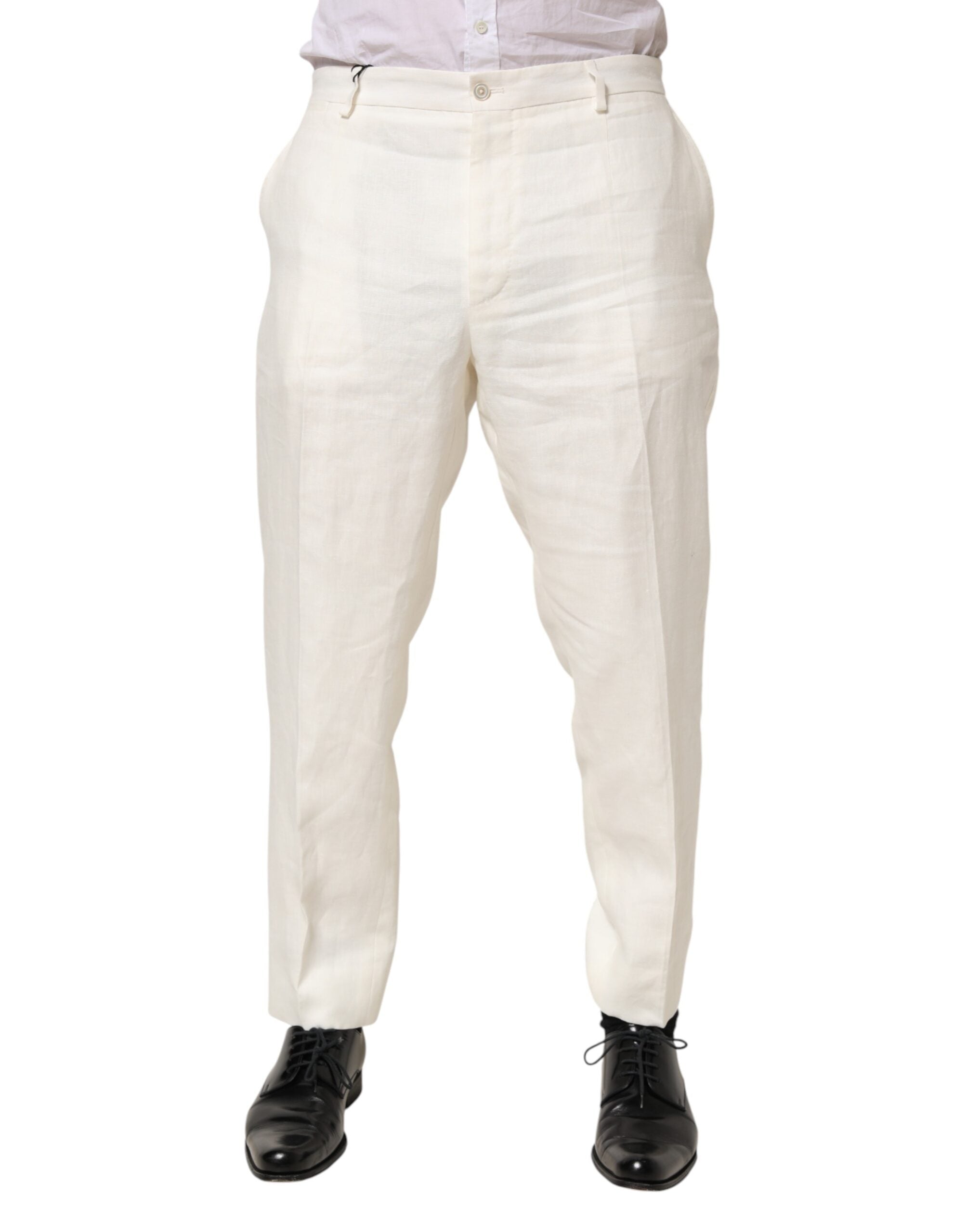 Dolce & Gabbana White Linen Formal Dress Men Trouser Men's Pants (Pre-Owned)