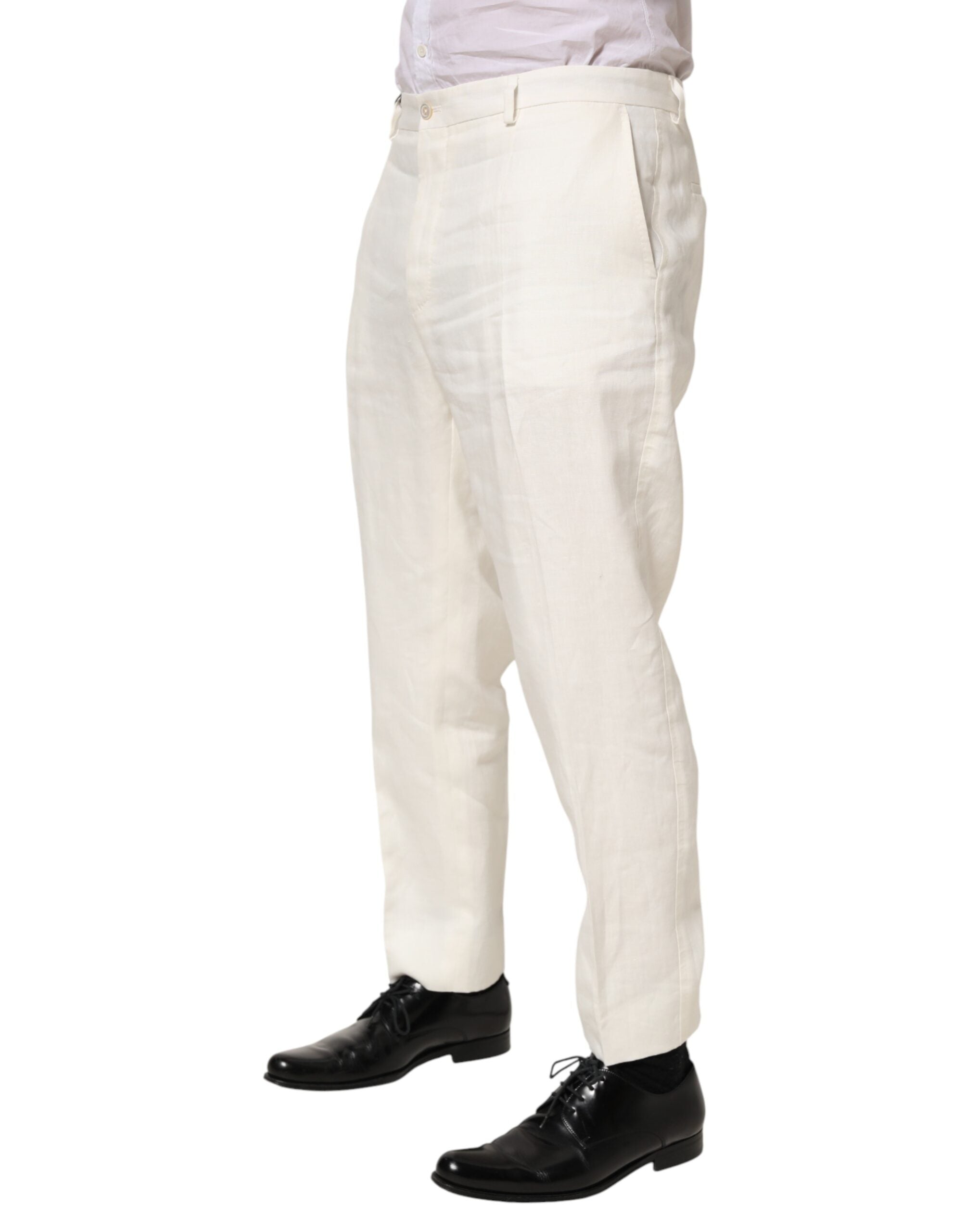 Dolce & Gabbana White Linen Formal Dress Men Trouser Men's Pants (Pre-Owned)
