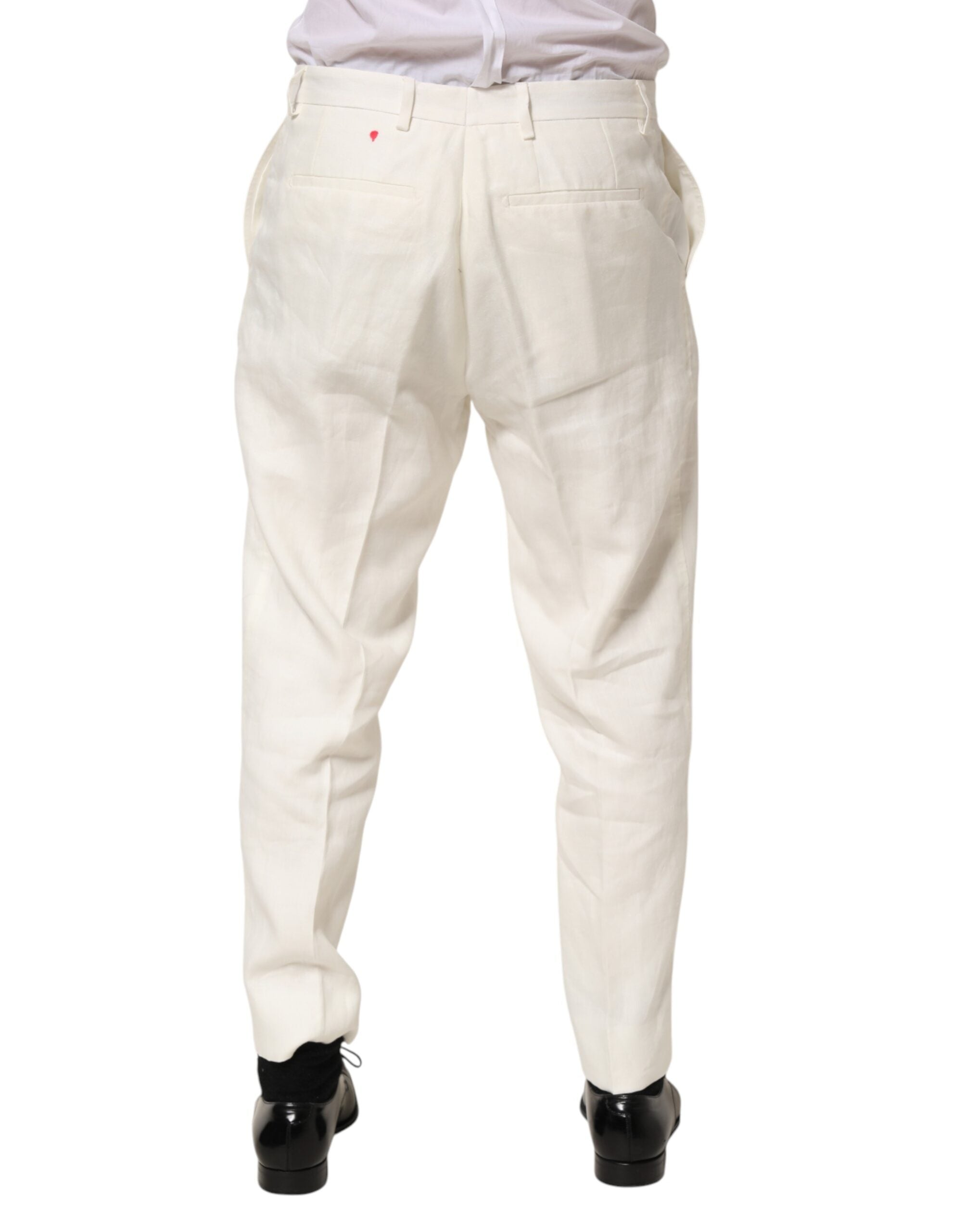 Dolce & Gabbana White Linen Formal Dress Men Trouser Men's Pants (Pre-Owned)