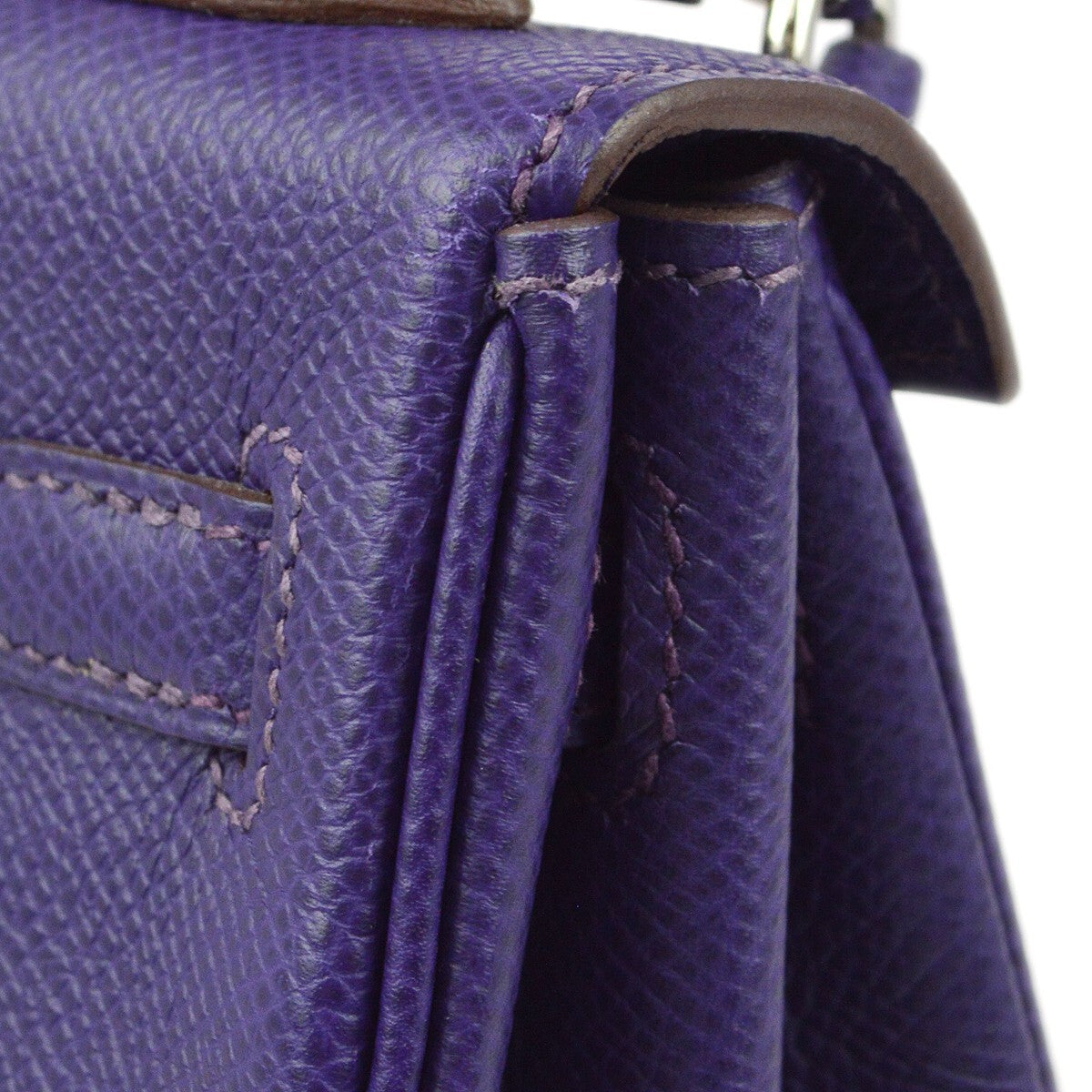 Hermes Kelly Purple Epsom With Palladium Hardware Purple Leather Handbag (Pre-Owned)