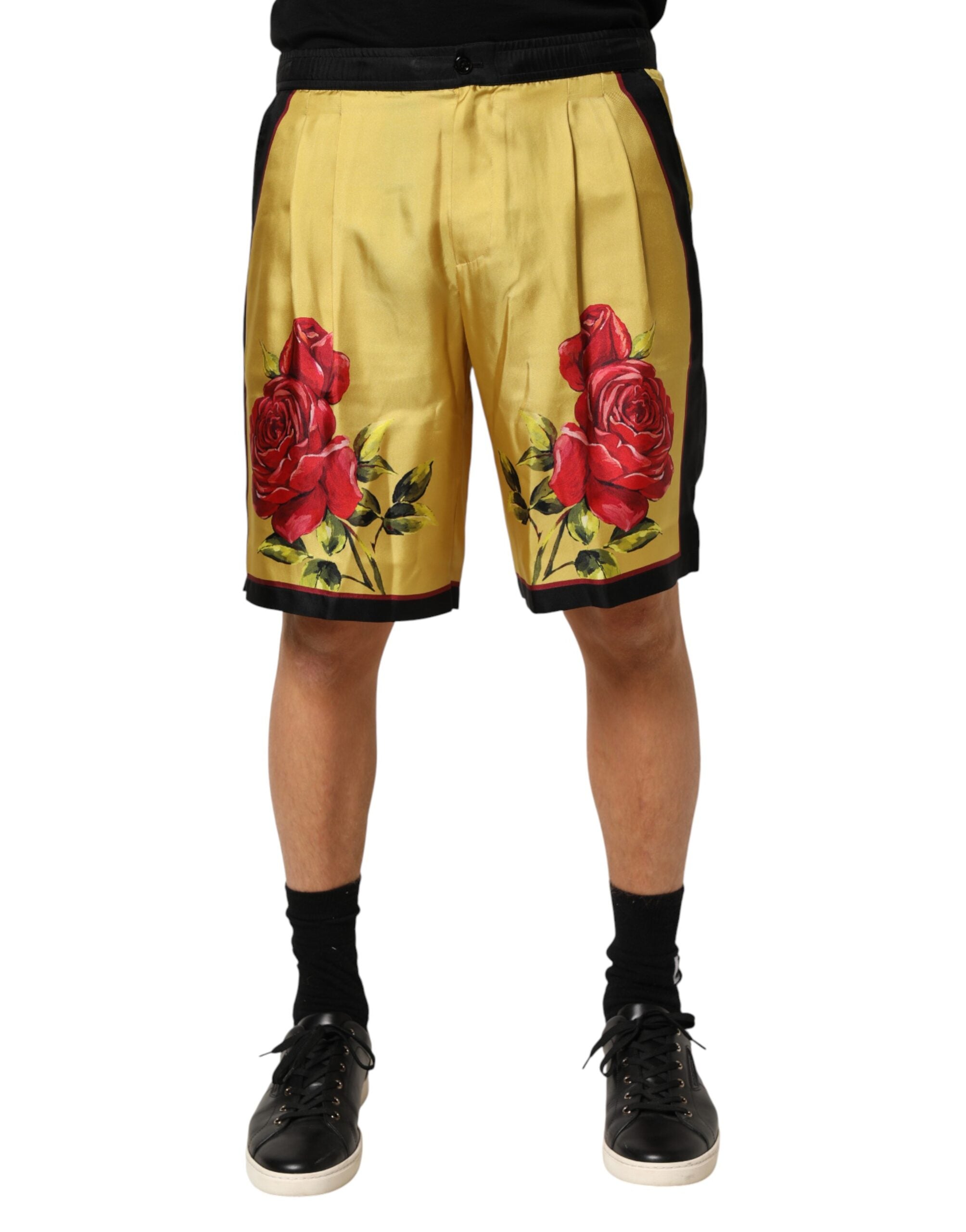 Dolce & Gabbana Yellow Floral Print Silk Men Bermuda Men's Shorts