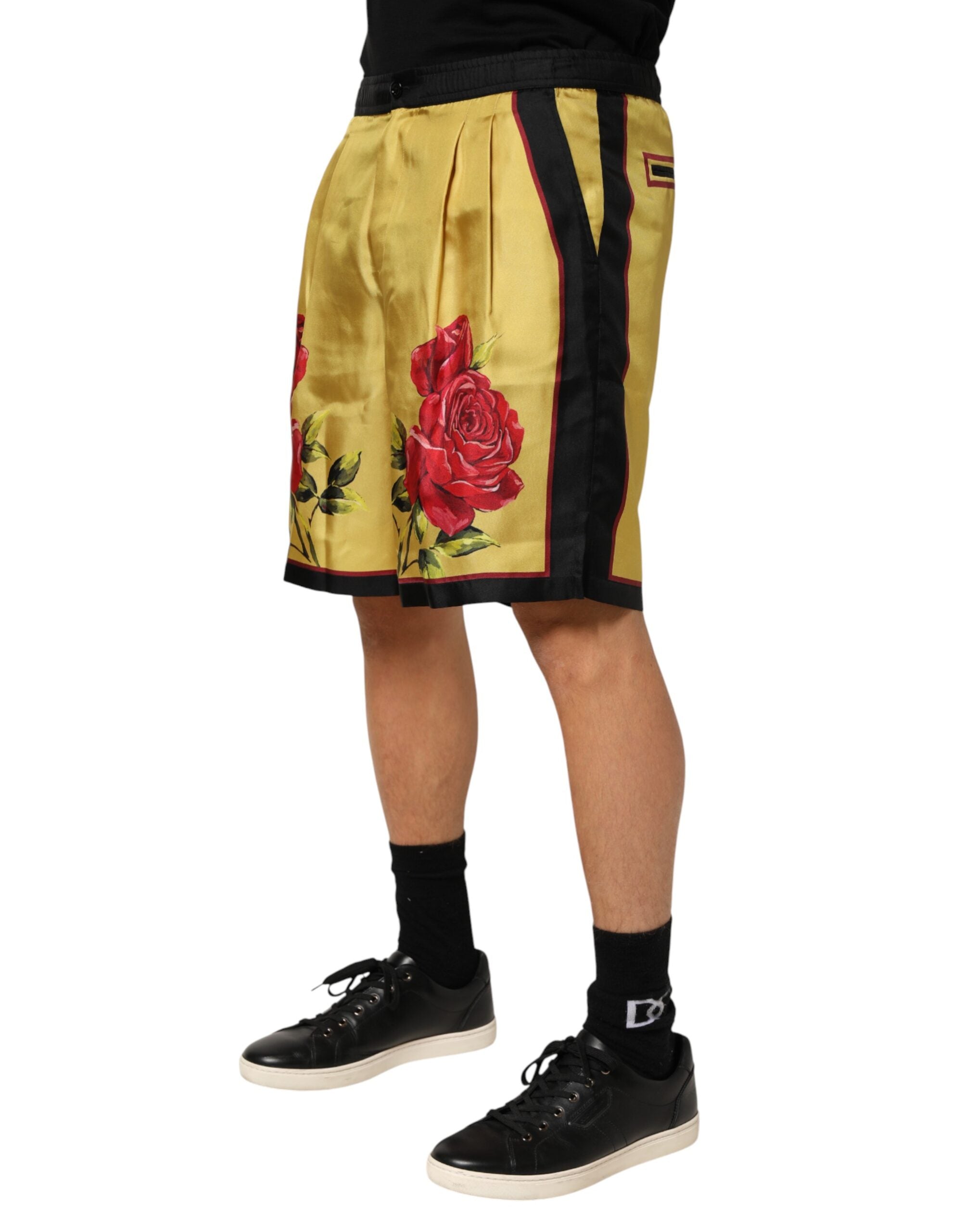 Dolce & Gabbana Yellow Floral Print Silk Men Bermuda Men's Shorts