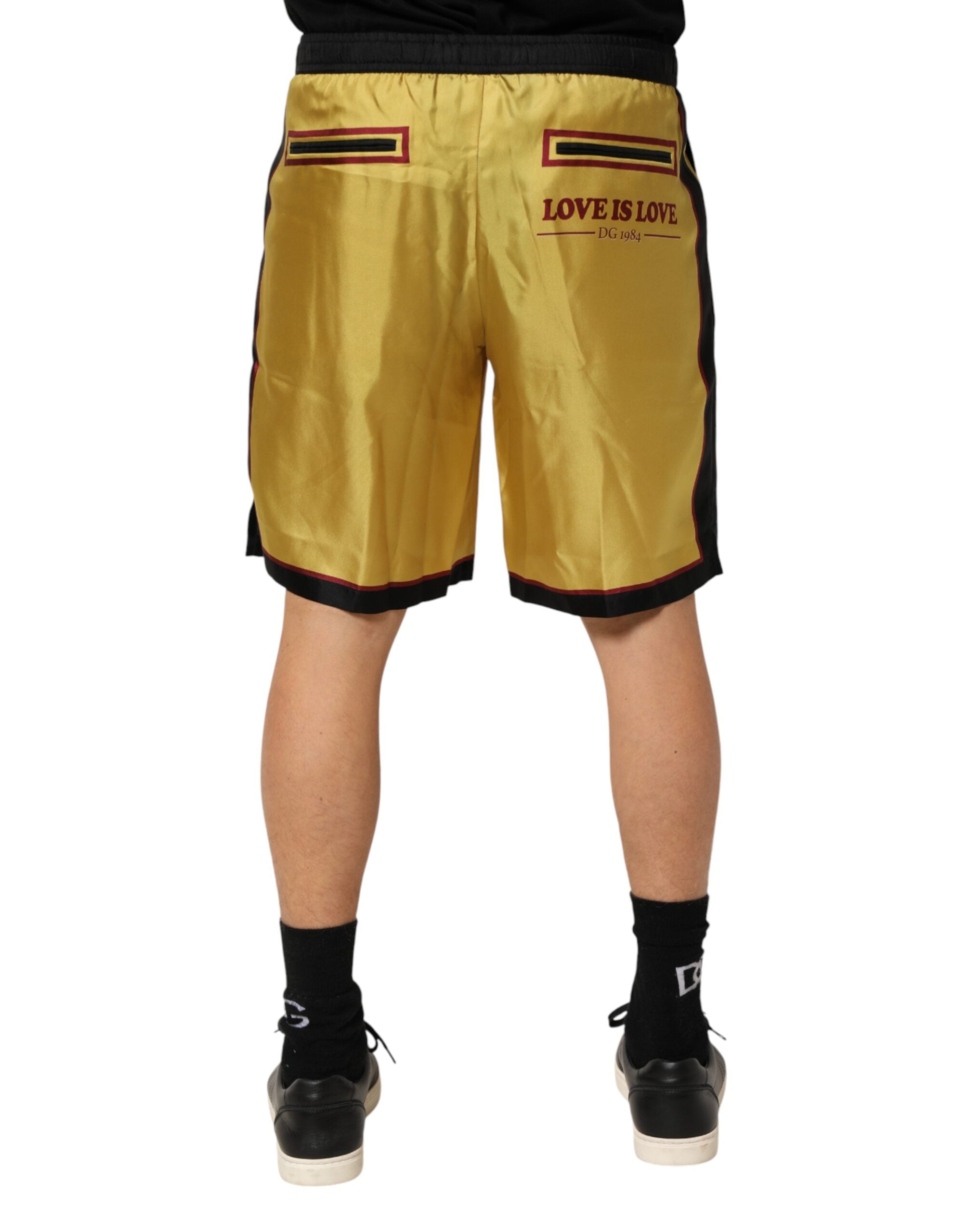 Dolce & Gabbana Yellow Floral Print Silk Men Bermuda Men's Shorts
