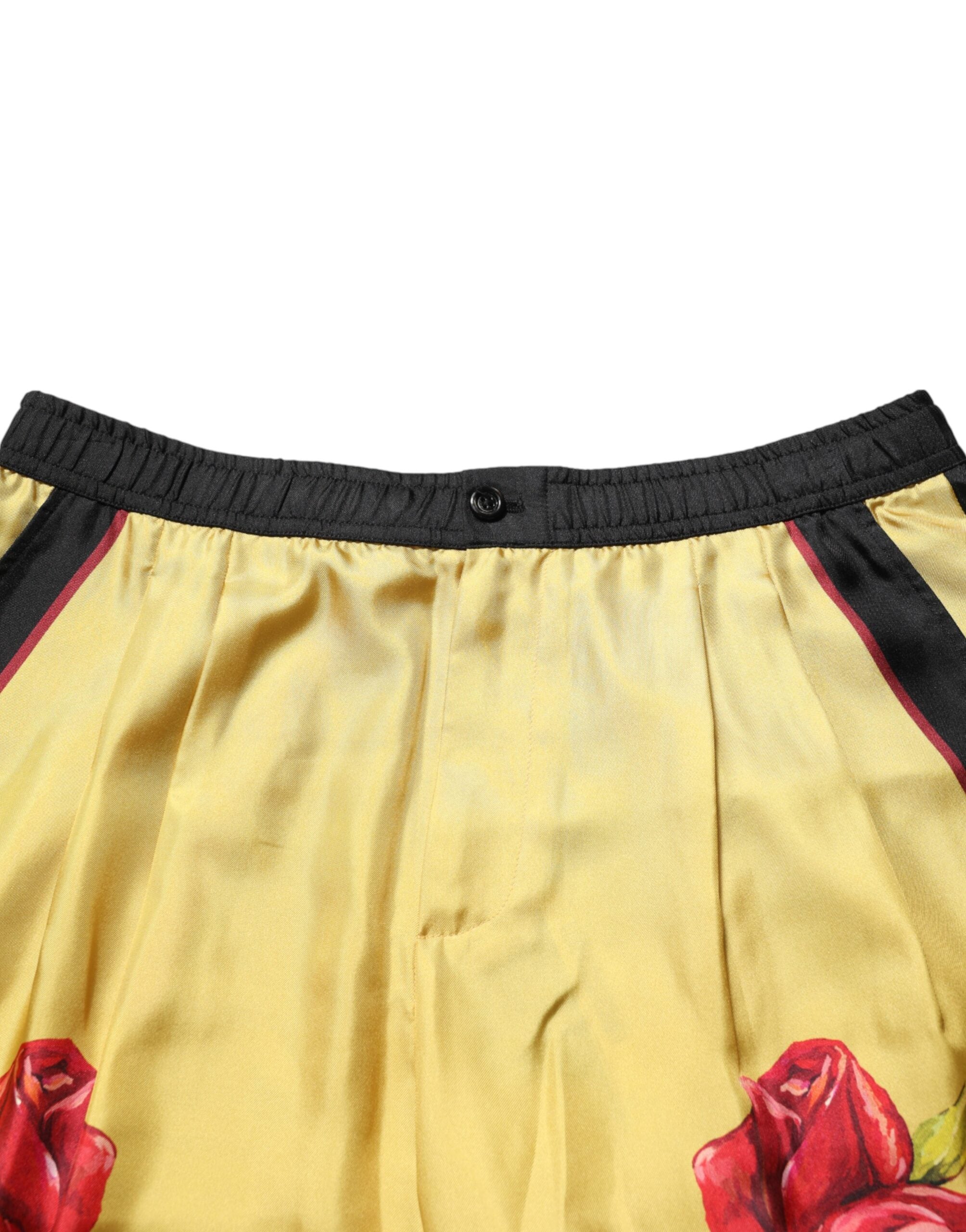 Dolce & Gabbana Yellow Floral Print Silk Men Bermuda Men's Shorts