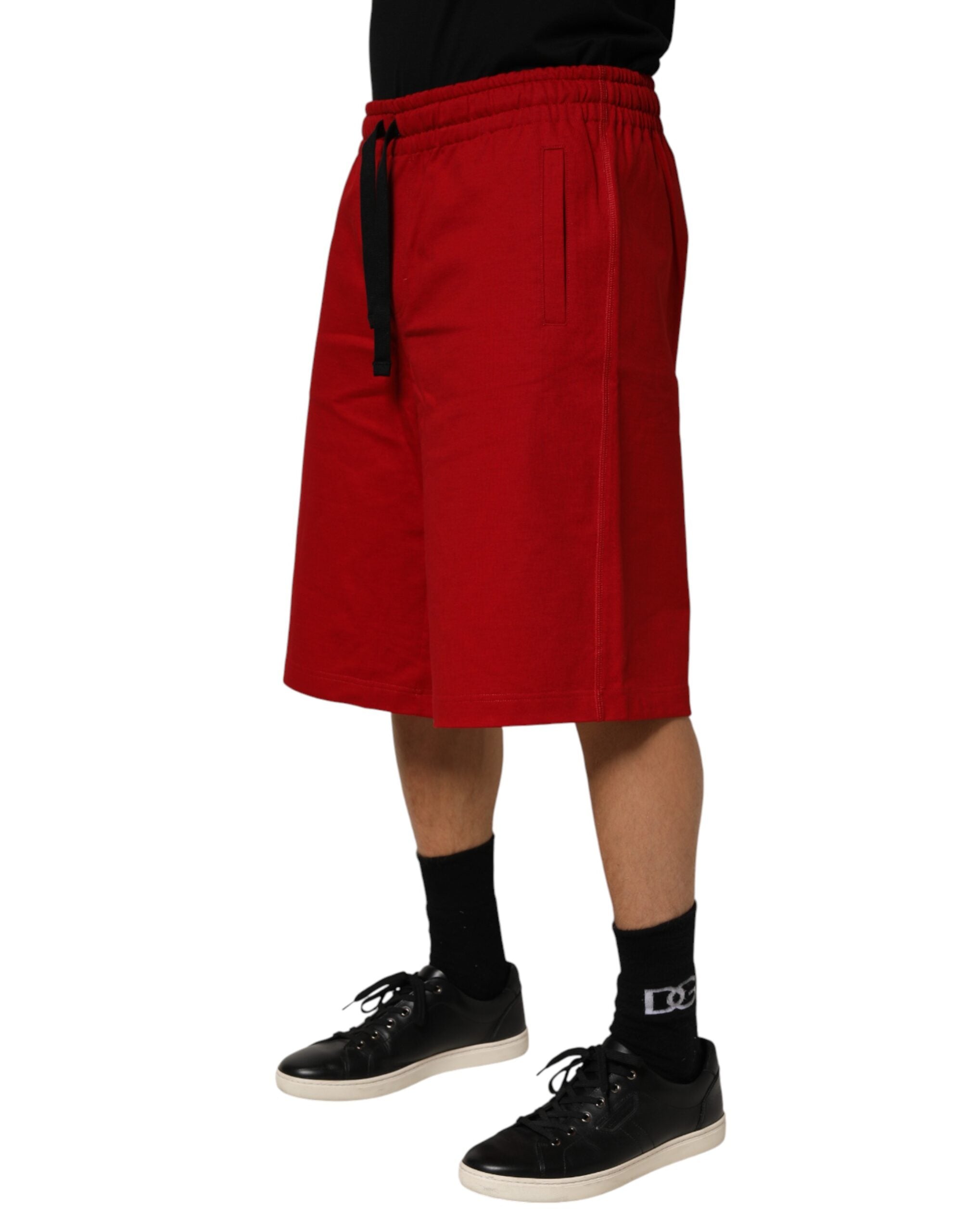 Dolce & Gabbana Red Cotton MidWaist Drawstring Bermuda Men's Pants