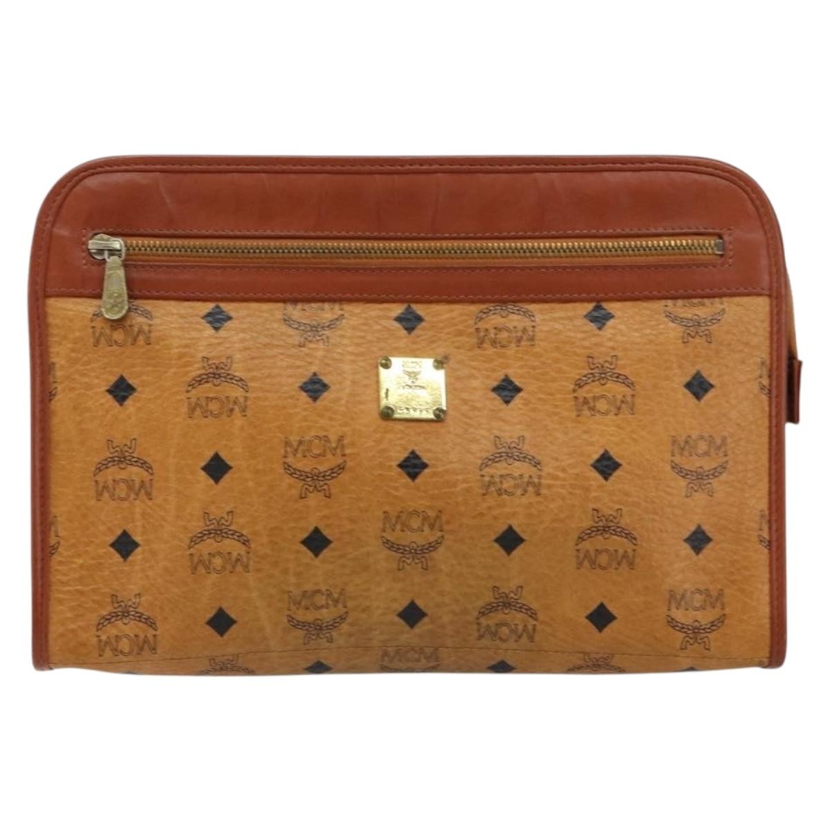 MCM Visetos Pvc Brown Canvas Clutche & Pouche Bag (Pre-Owned)