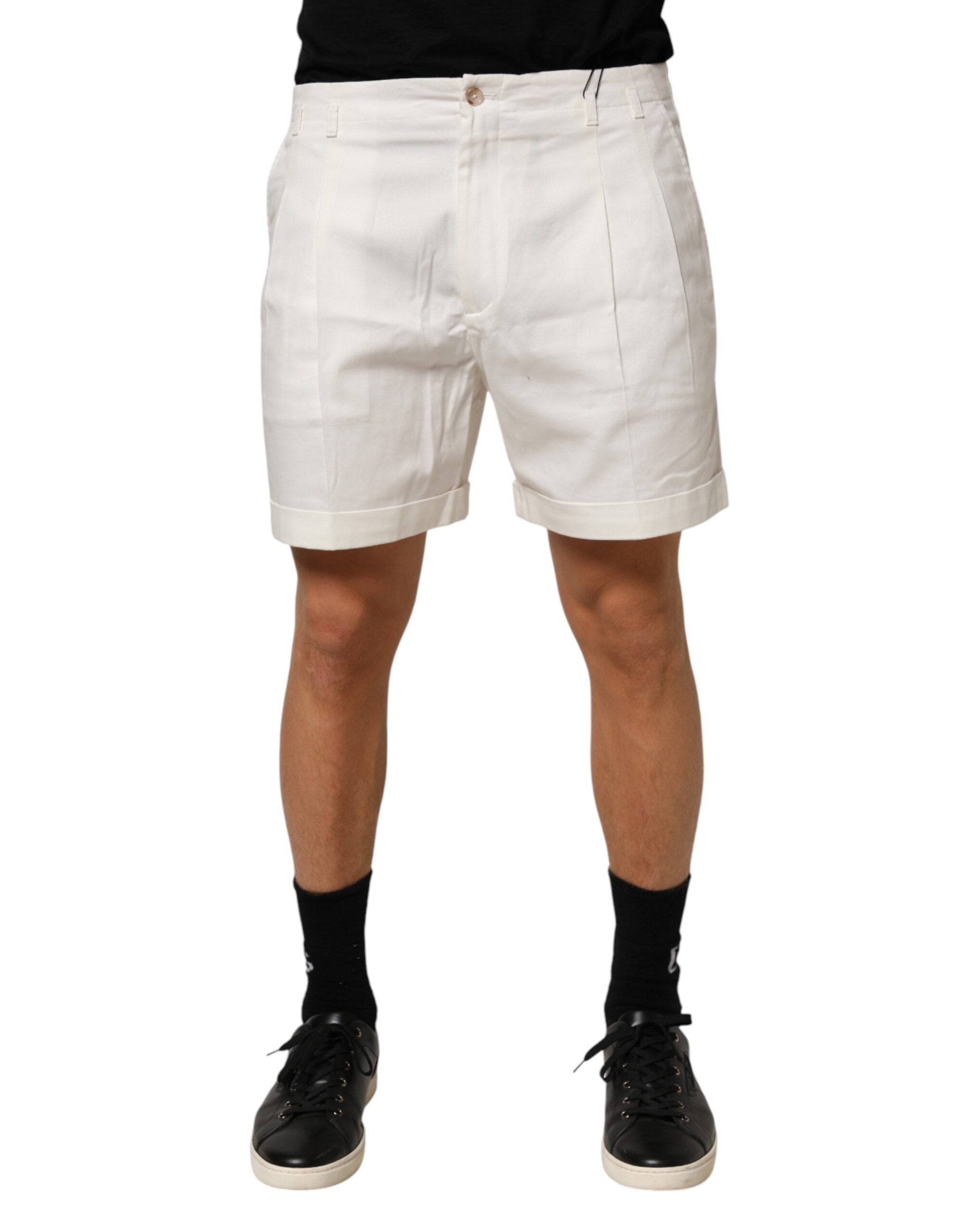 Dolce & Gabbana White Cotton Mid Waist Men Bermuda Men's Shorts (Pre-Owned)