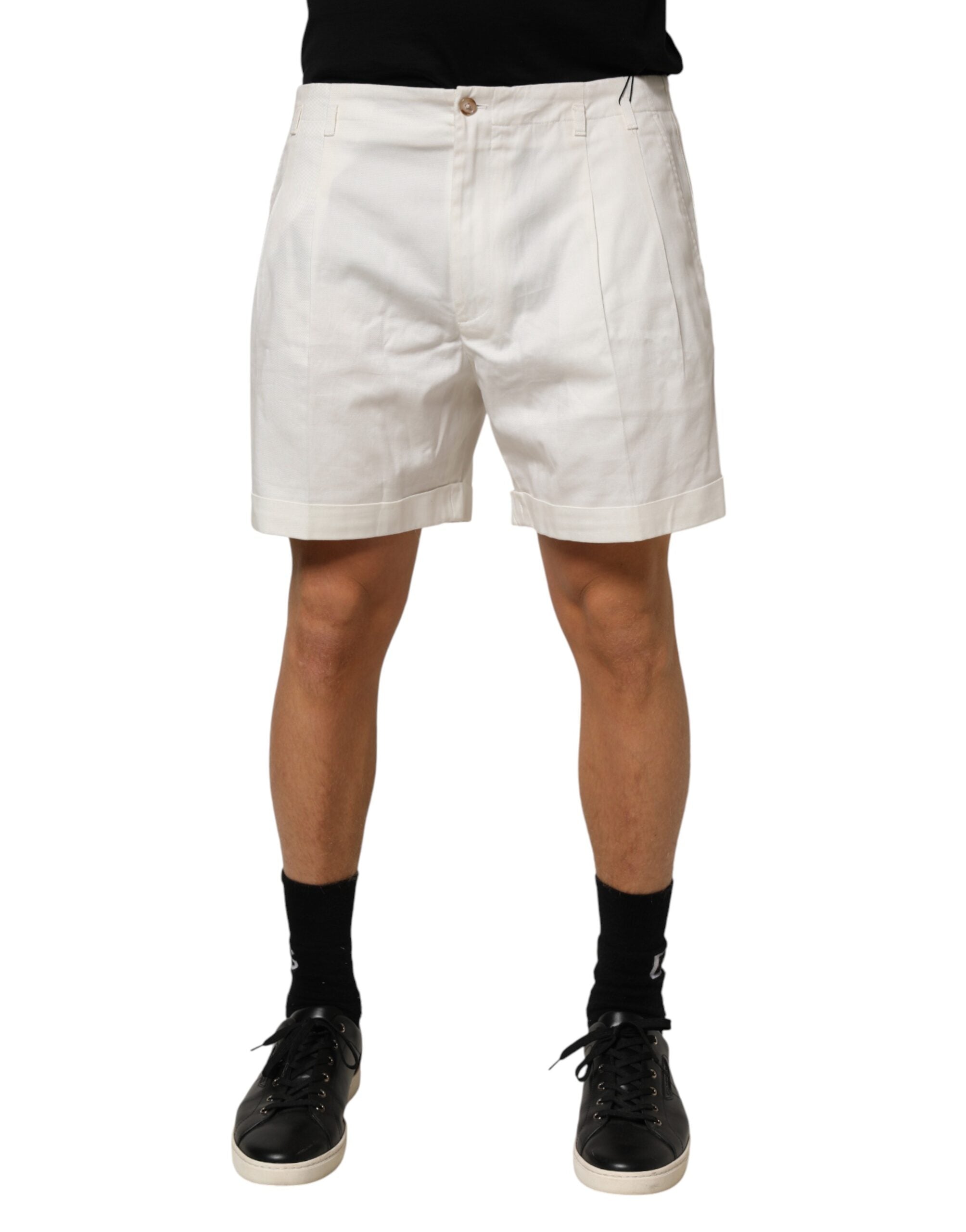 Dolce & Gabbana White Cotton Mid Waist Men Bermuda Men's Shorts (Pre-Owned)