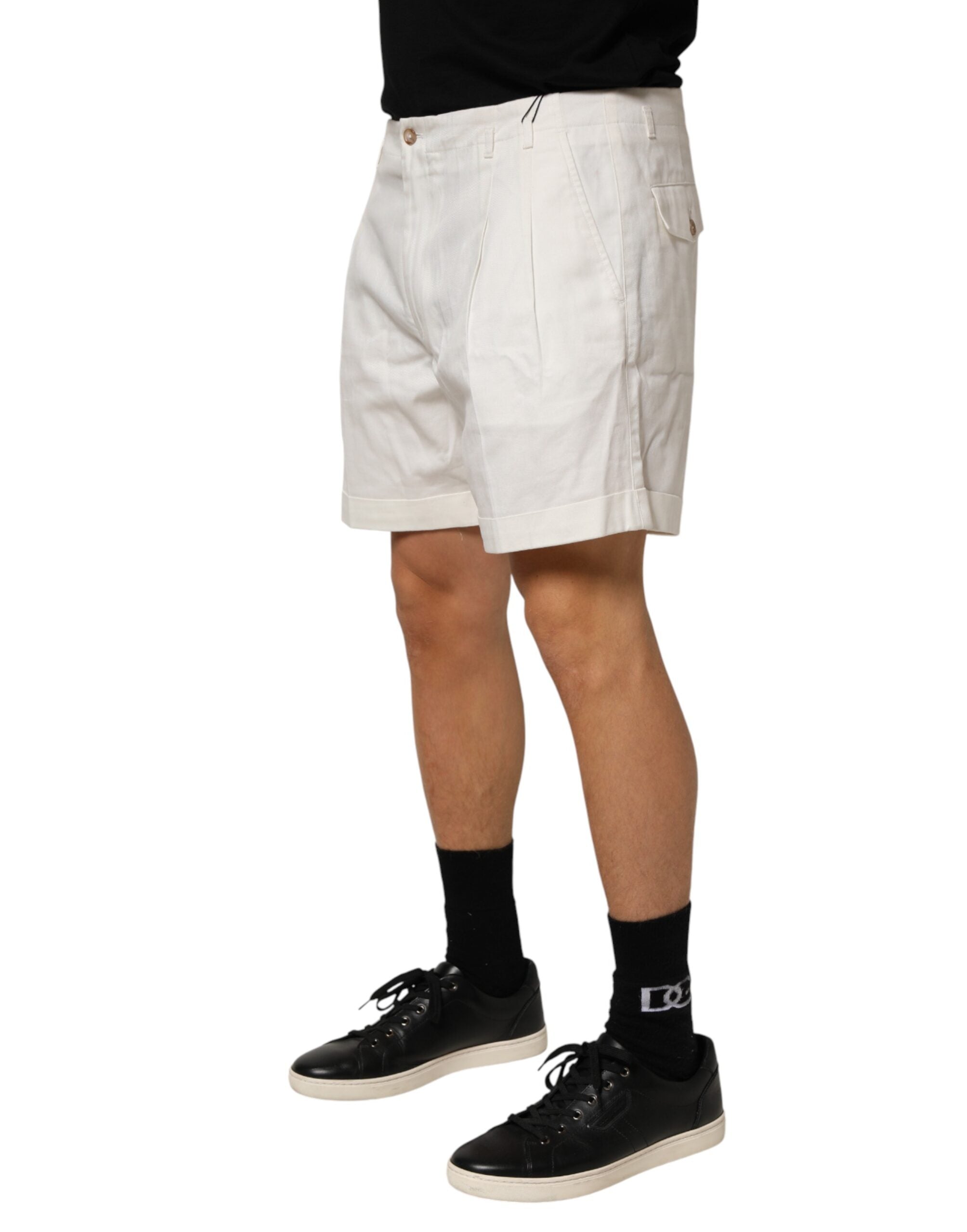 Dolce & Gabbana White Cotton Mid Waist Men Bermuda Men's Shorts (Pre-Owned)