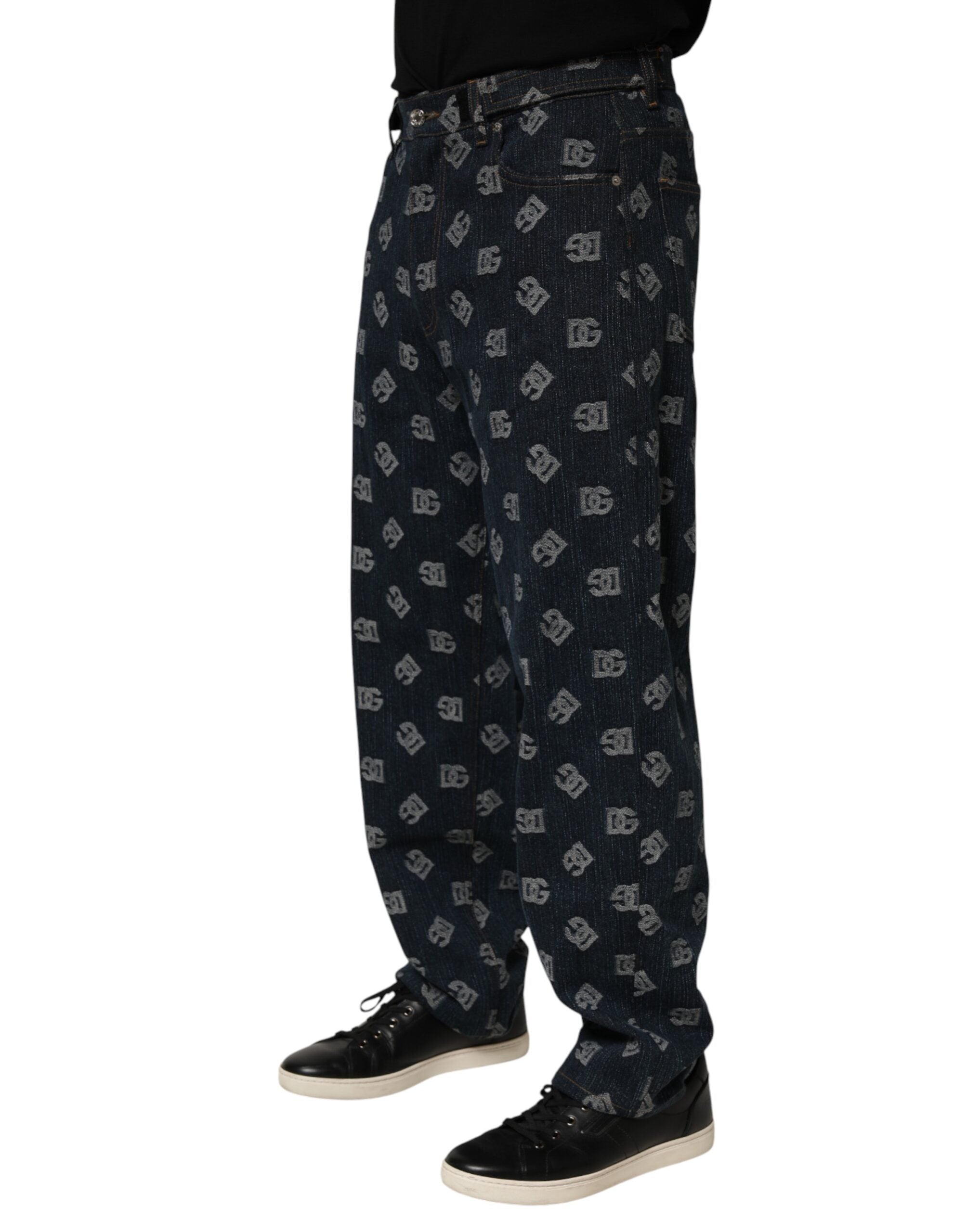 Dolce & Gabbana Blue Logo Print Straight Denim Men Men's Jeans