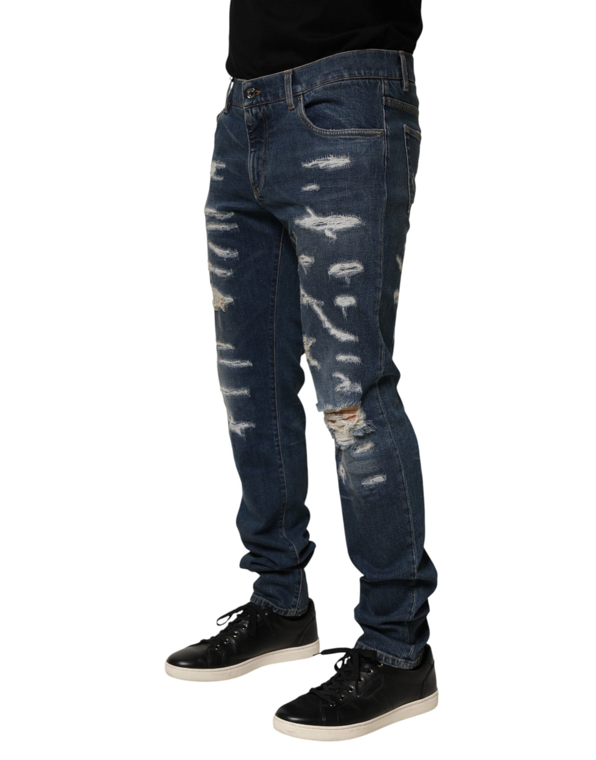 Dolce & Gabbana Blue Tattered Cotton Skinny Men Denim Men's Jeans