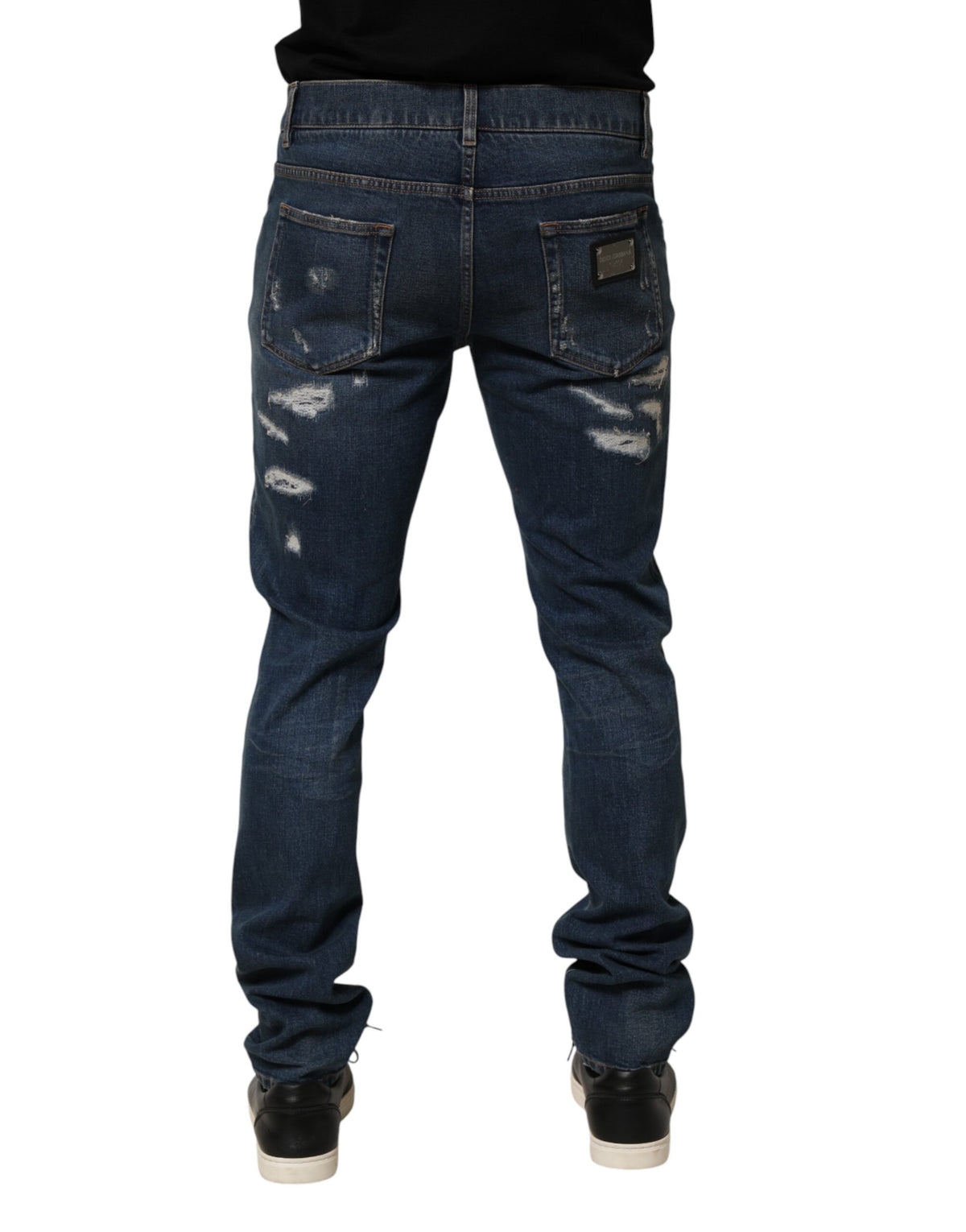 Dolce & Gabbana Blue Tattered Cotton Skinny Men Denim Men's Jeans