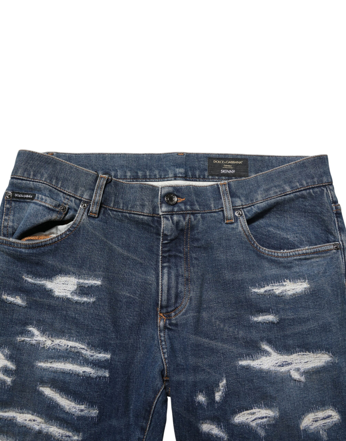 Dolce & Gabbana Blue Tattered Cotton Skinny Men Denim Men's Jeans