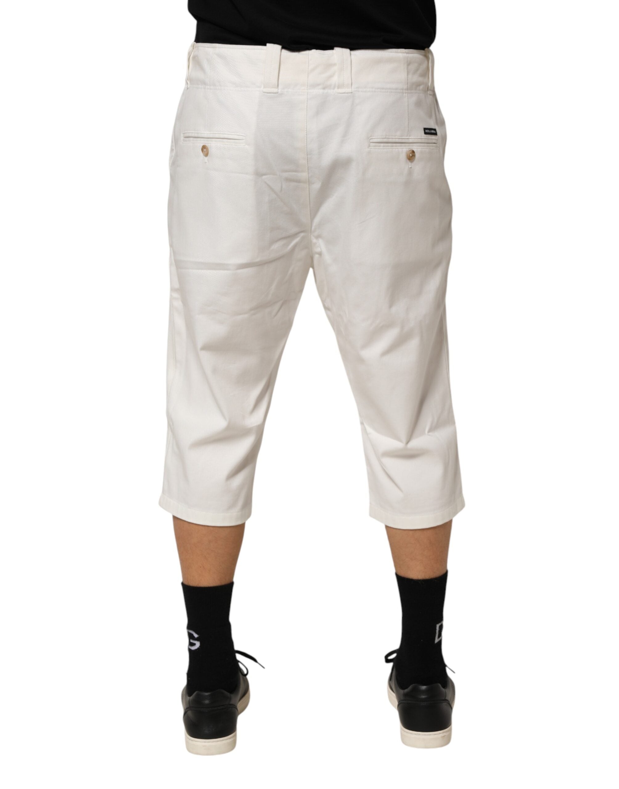 Dolce & Gabbana White Cotton Stretch Cropped Trouser Men's Pants