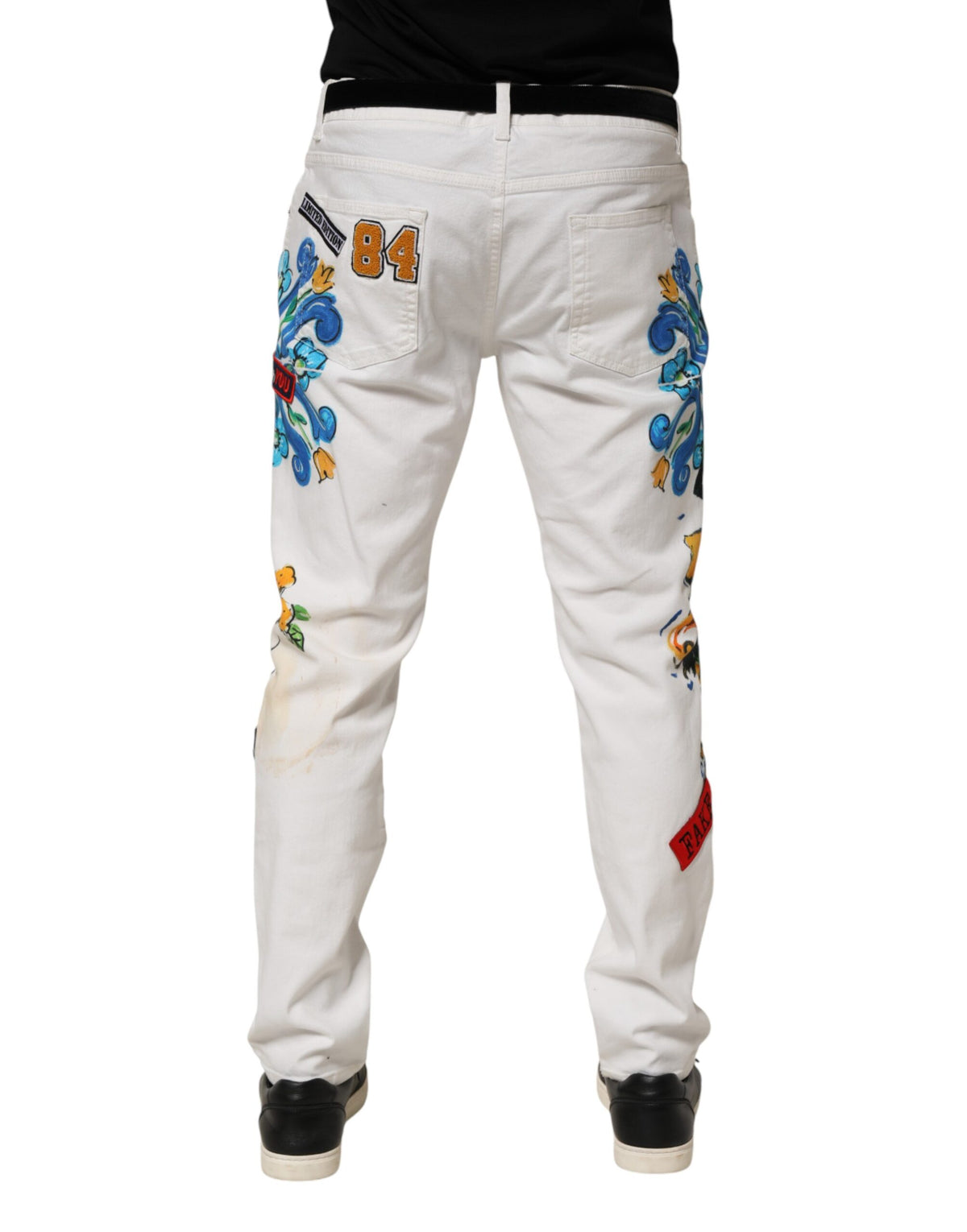 Dolce & Gabbana White Graffiti Print Skinny GOLD Denim Men's Jeans (Pre-Owned)