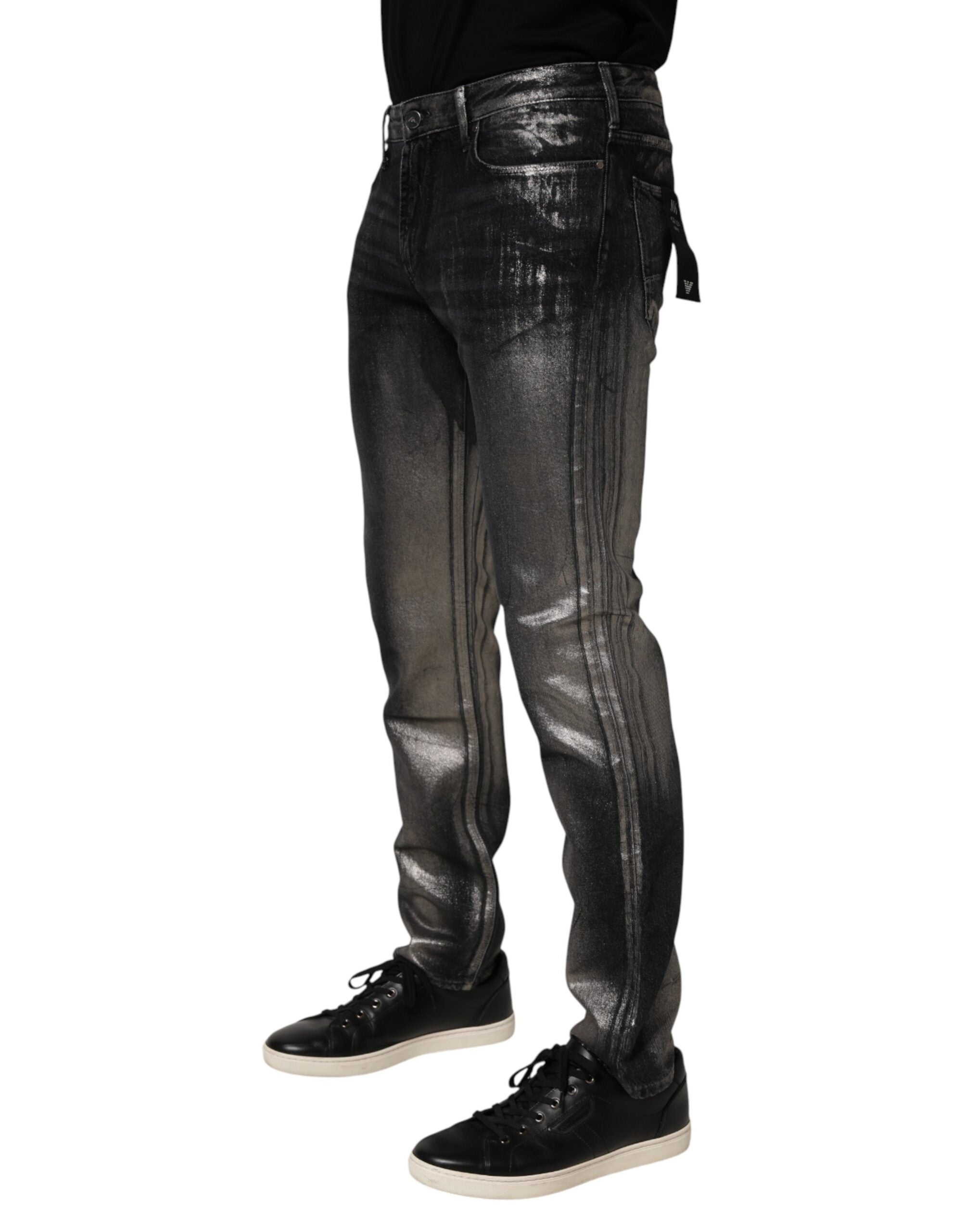 Emporio Armani Black Washed Slim Fit Men Denim Trouser Men's Jeans (Pre-Owned)