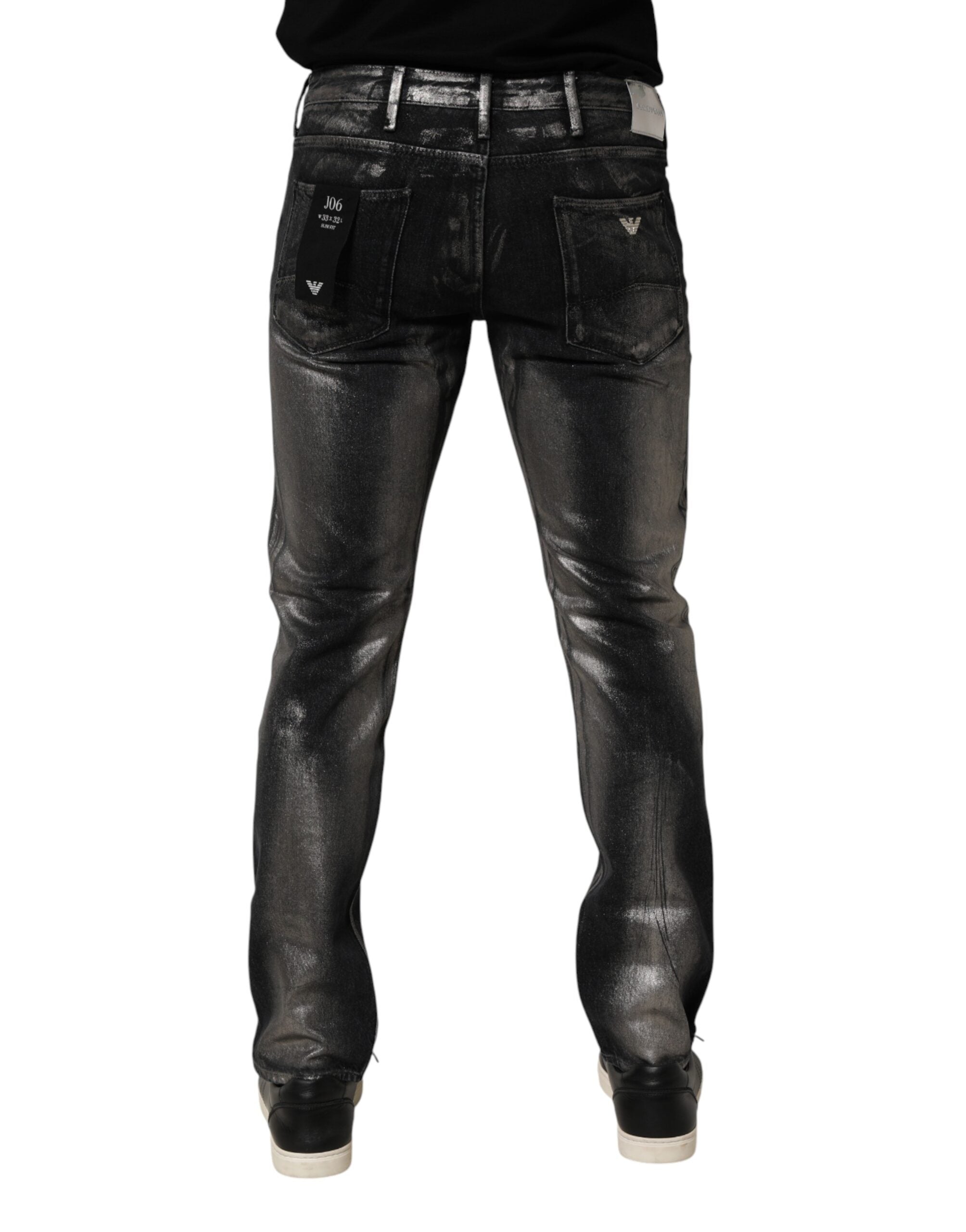 Emporio Armani Black Washed Slim Fit Men Denim Trouser Men's Jeans (Pre-Owned)