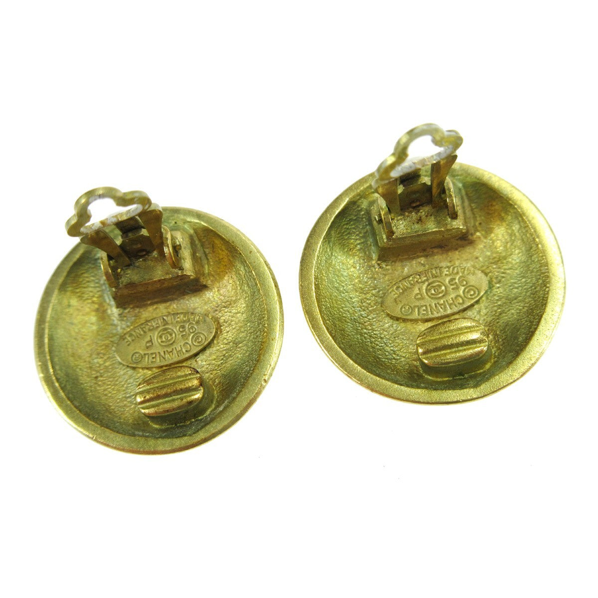 Chanel Cc Button Clip-On Metal Gold Gold_Plated Earrings Jewelry (Pre-Owned)