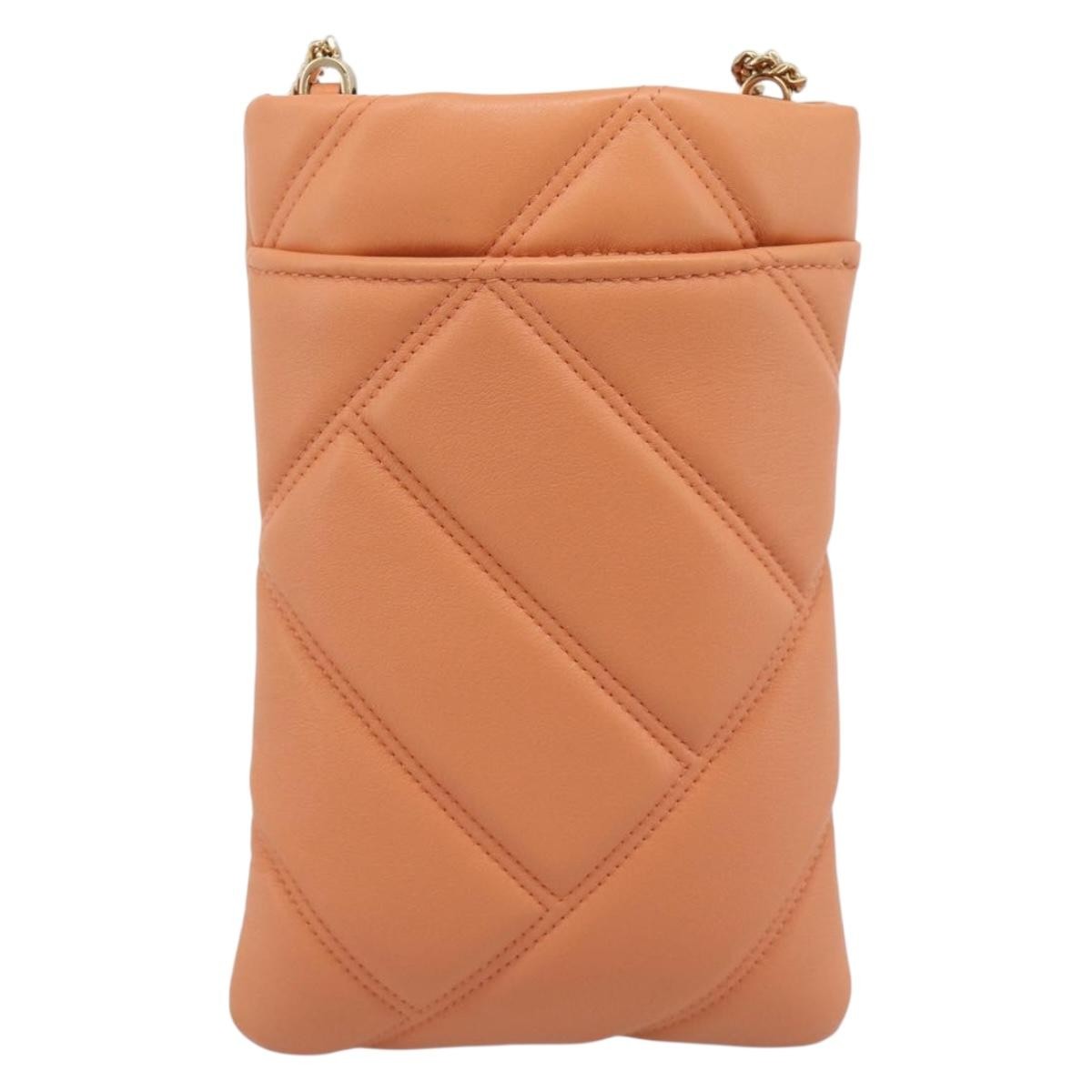 Bvlgari Serpenti Cabochon Phone Holder On Chain Diagonal Quilted Leather Orange Leather Clutche & Pouche Bag (Pre-Owned)