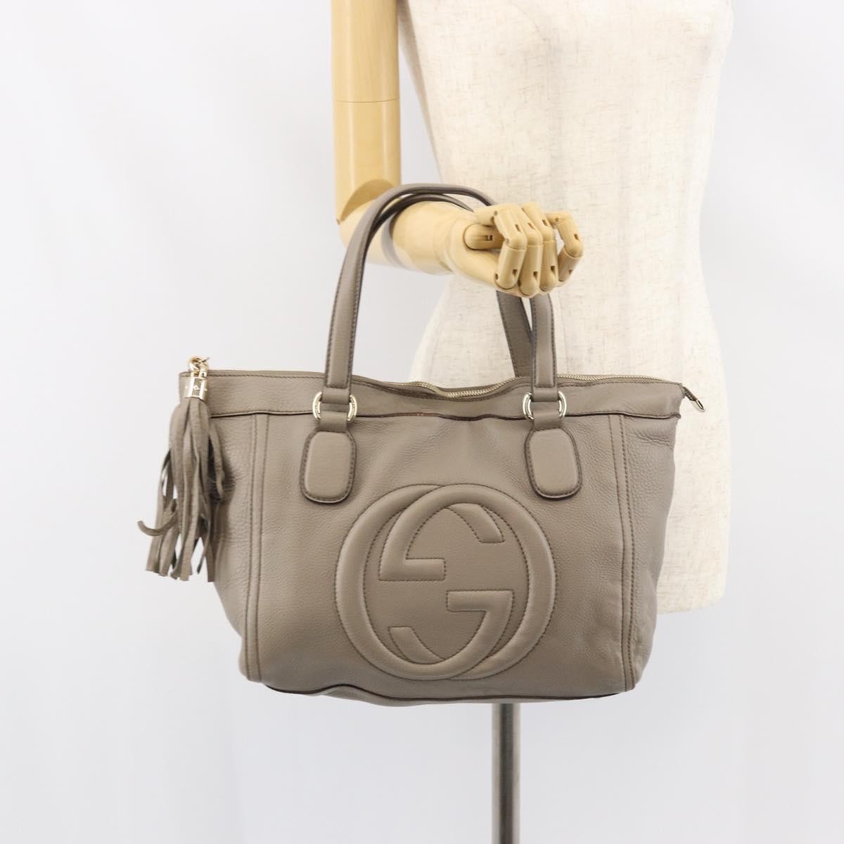 Gucci Soho Convertible Soft Top Handle Leather Gray Leather Handbag (Pre-Owned)