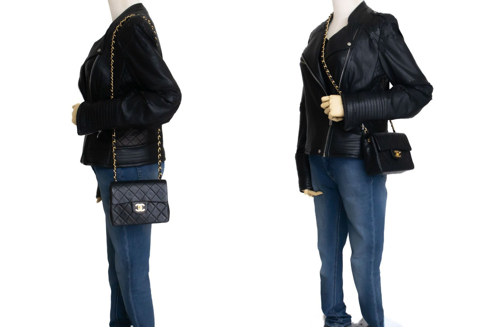 Chanel Vintage Square Classic Flap Quilted Lambskin Black Leather Shoulder Bag Bag (Pre-Owned)