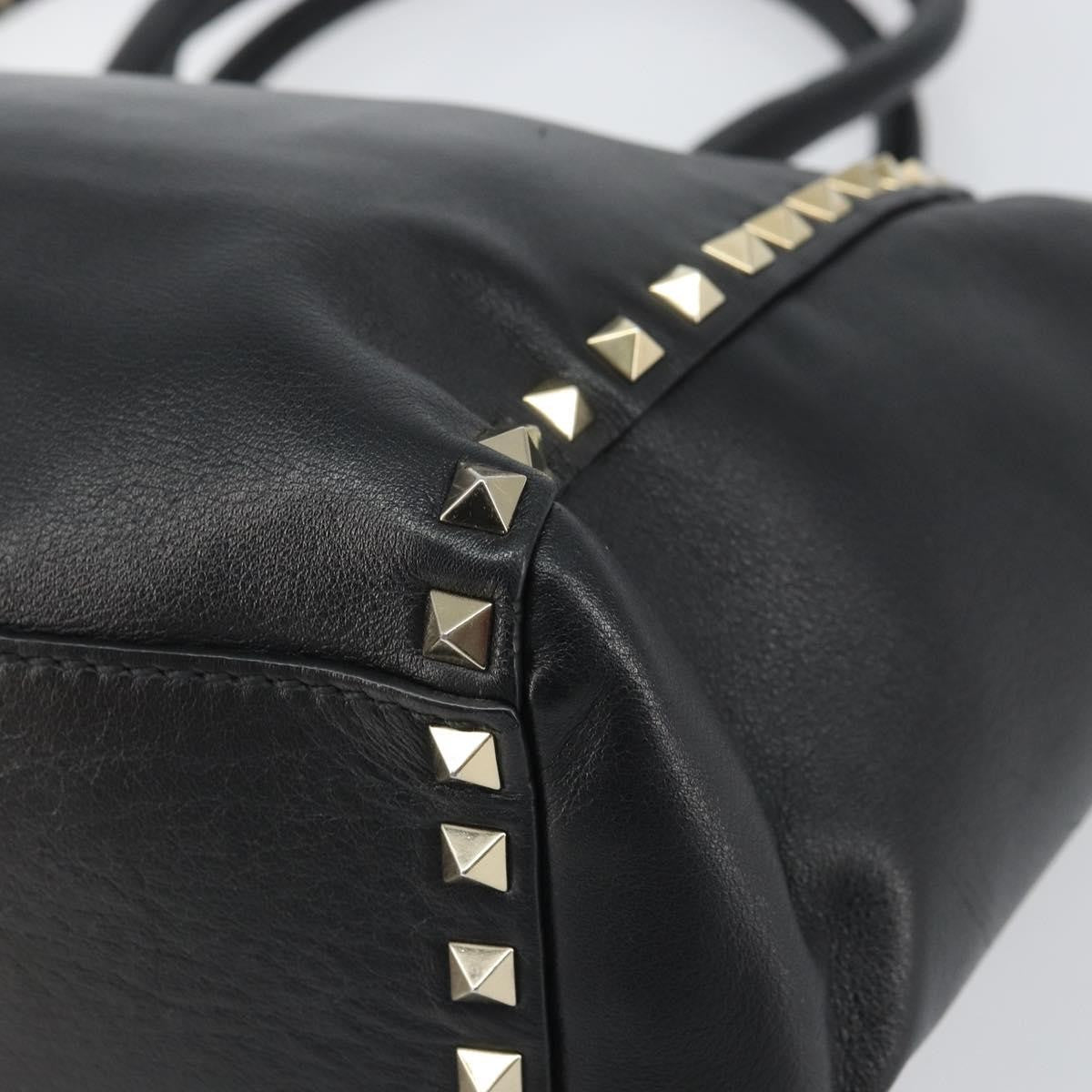Valentino Garavani Rockstud Tote Soft Leather Black Leather Tote Bag Bag (Pre-Owned)