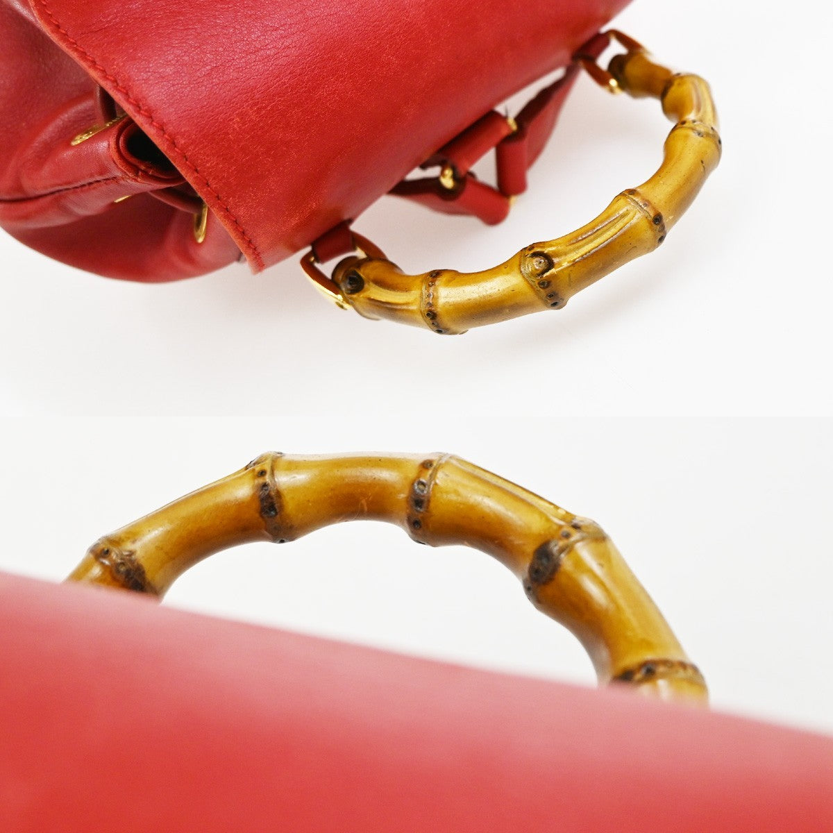 Gucci Vintage Bamboo Leather Red Leather Backpack Bag (Pre-Owned)