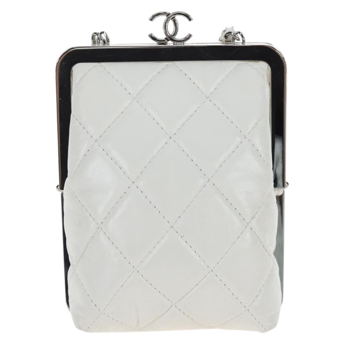 Chanel Cc Frame Clutch With Chain Quilted Lambskin And Plexiglass White Leather Clutche & Pouche Bag (Pre-Owned)