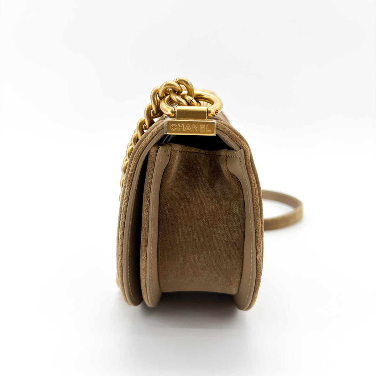 Chanel Boy Curved Messenger Quilted Velvet Brown Suede Shoulder Bag Bag (Pre-Owned)