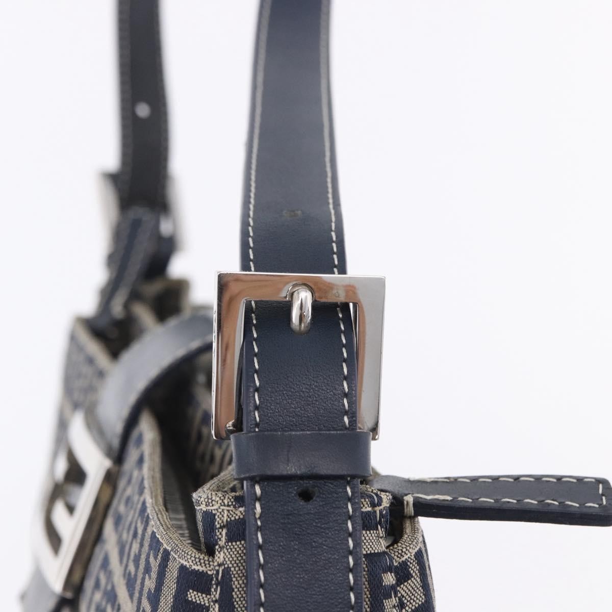 Fendi Baguette Zucca Canvas Navy Canvas Handbag (Pre-Owned)