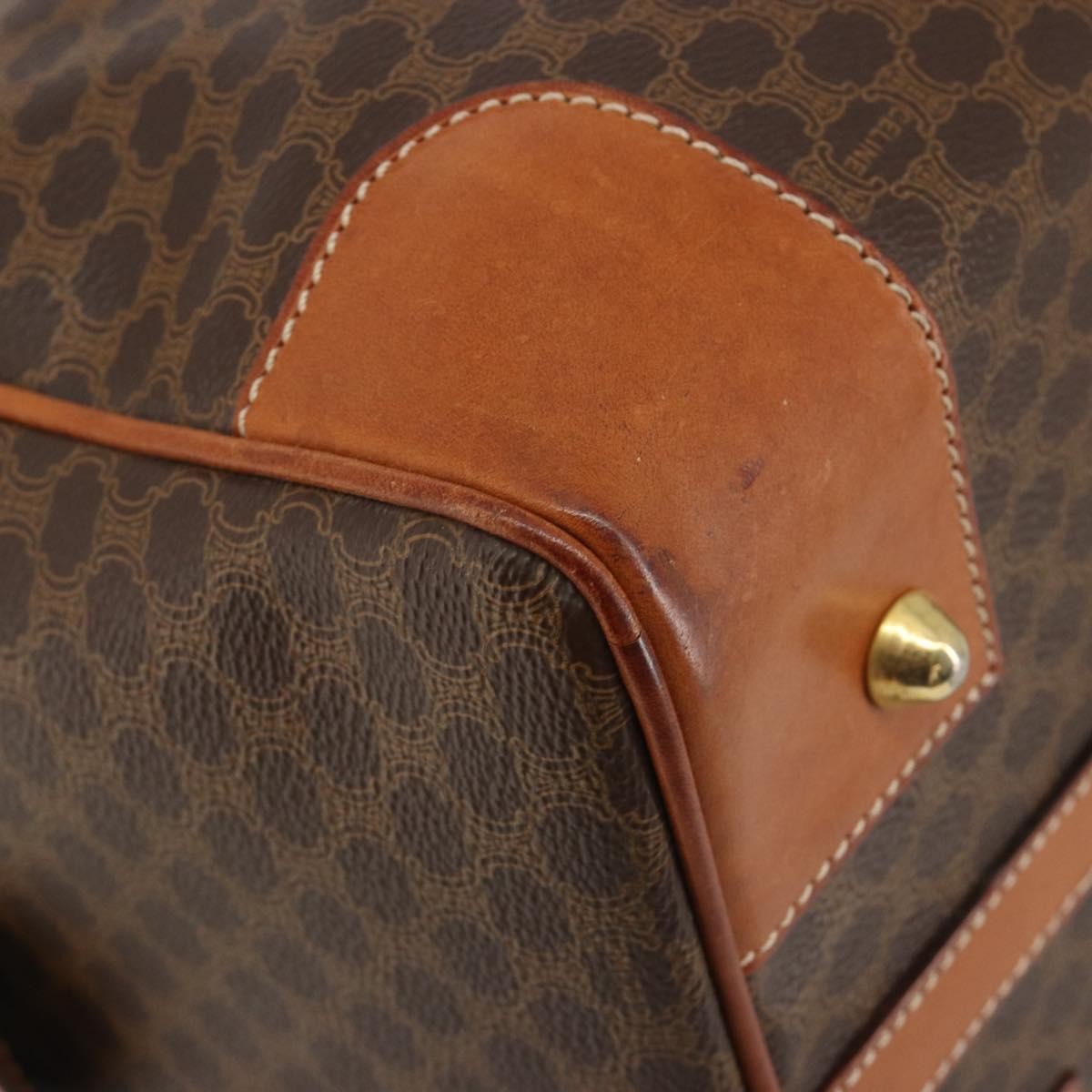 Celine Vintage Duffle Macadam Coated Canvas Brown Canvas Handbag (Pre-Owned)
