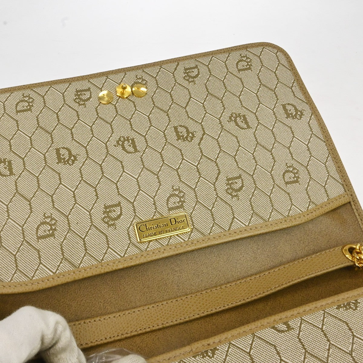 Christian Dior Vintage Chain Flap Leather Beige Leather Shoulder Bag Bag (Pre-Owned)