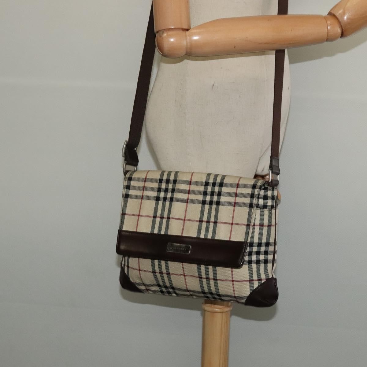 Burberry Vintage Flap Haymarket Canvas Beige Nylon Shoulder Bag Bag (Pre-Owned)