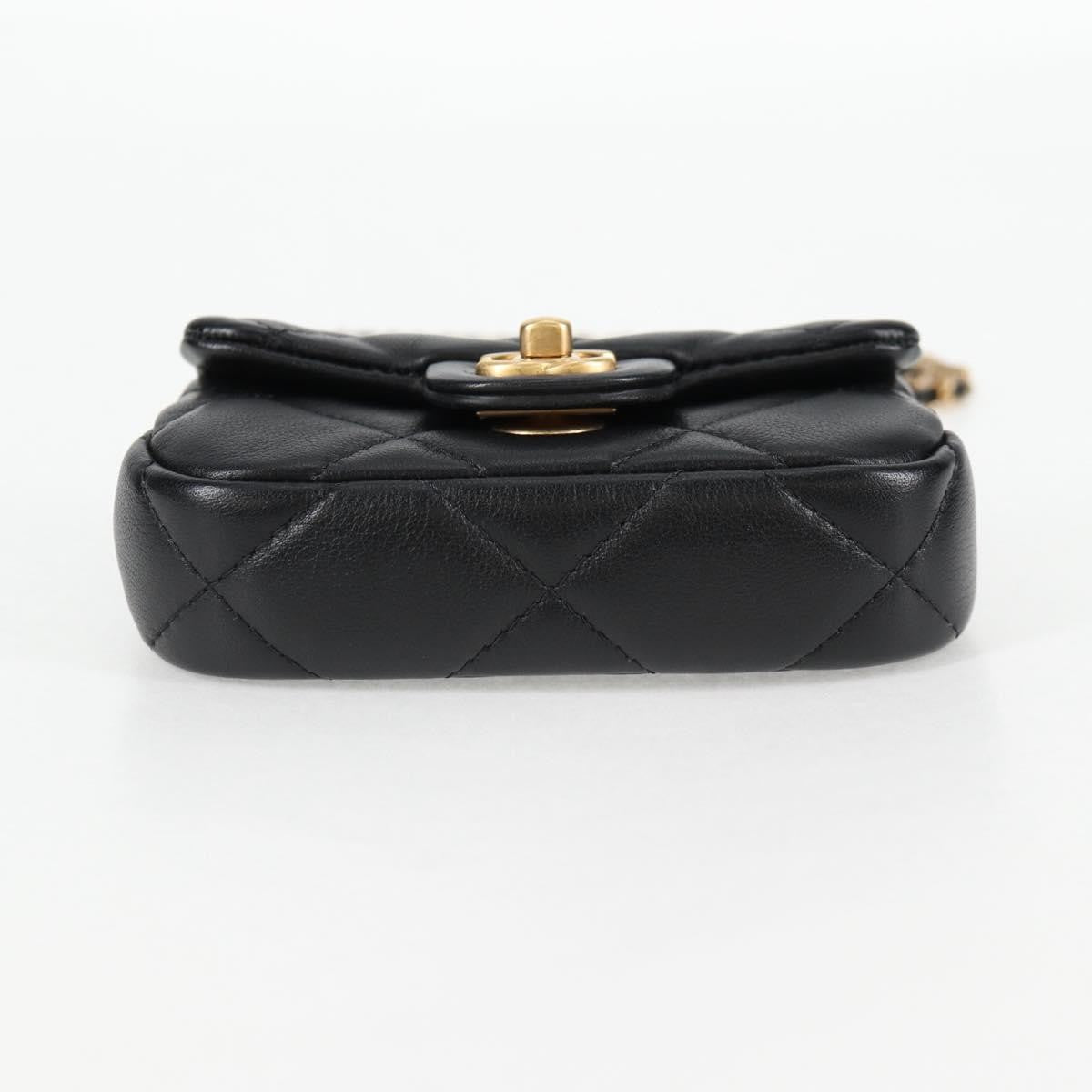 Chanel Lady Handle Flap Card Holder On Chain Quilted Calfskin Black Leather Bag (Pre-Owned)