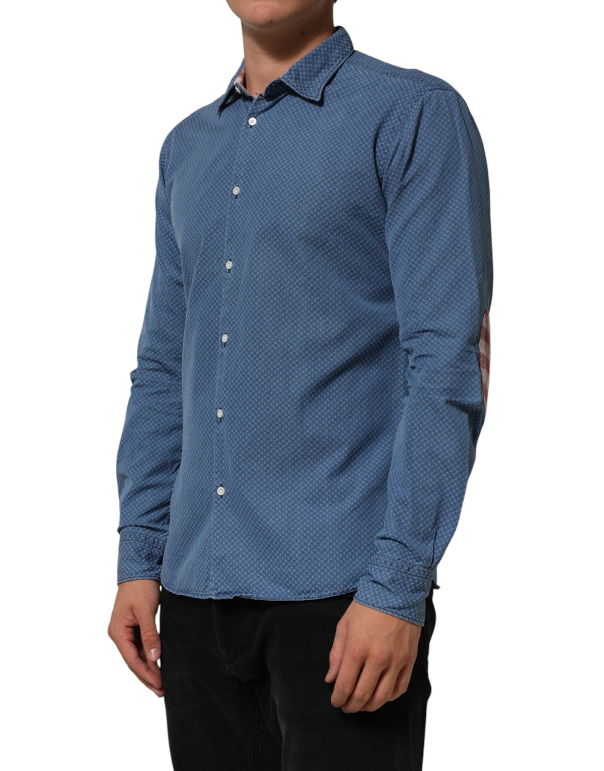 AGLINI Blue Cotton Slim Fit Collared Long Sleeve Casual Men's Shirt (Pre-Owned)