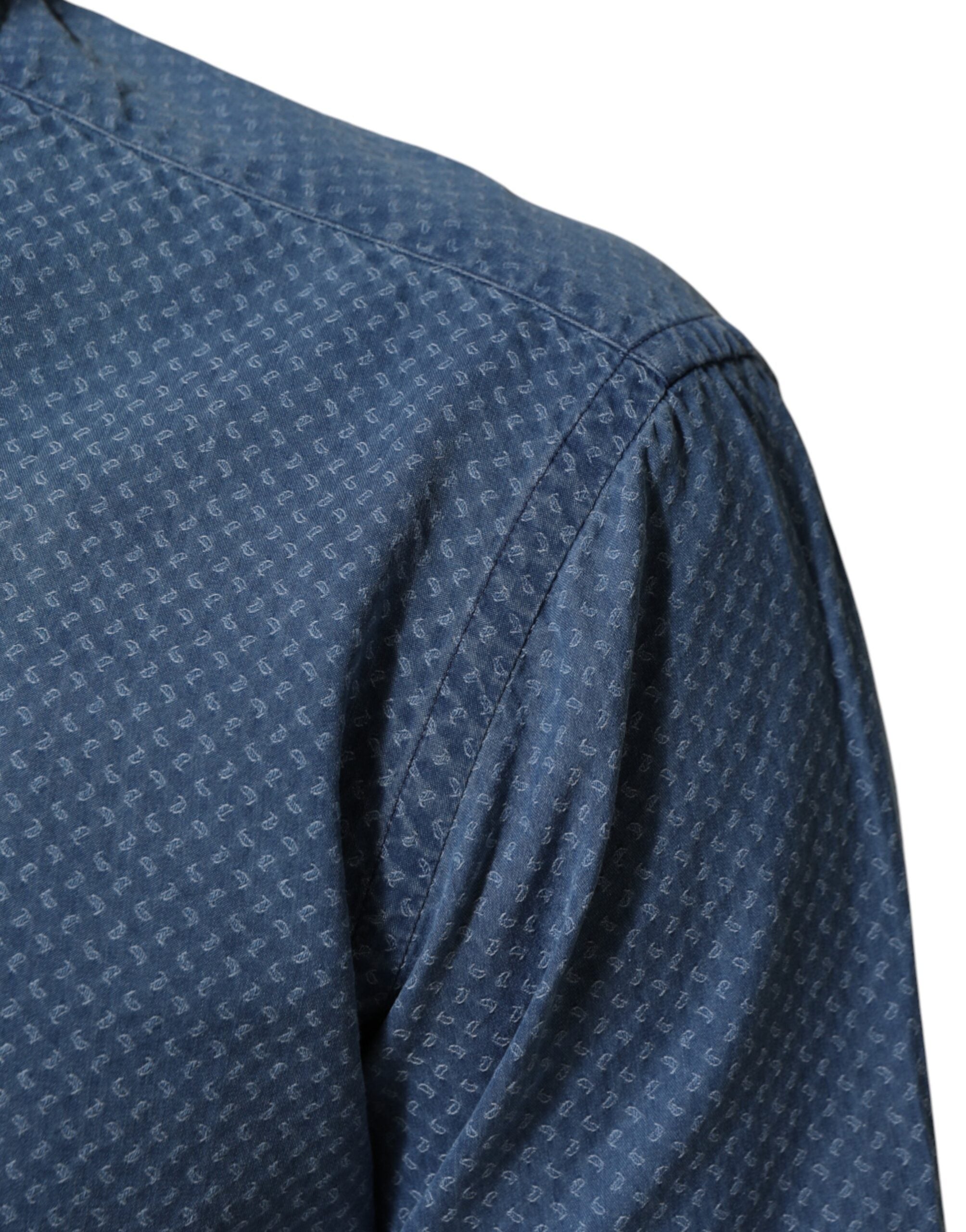 AGLINI Blue Cotton Slim Fit Collared Long Sleeve Casual Men's Shirt (Pre-Owned)