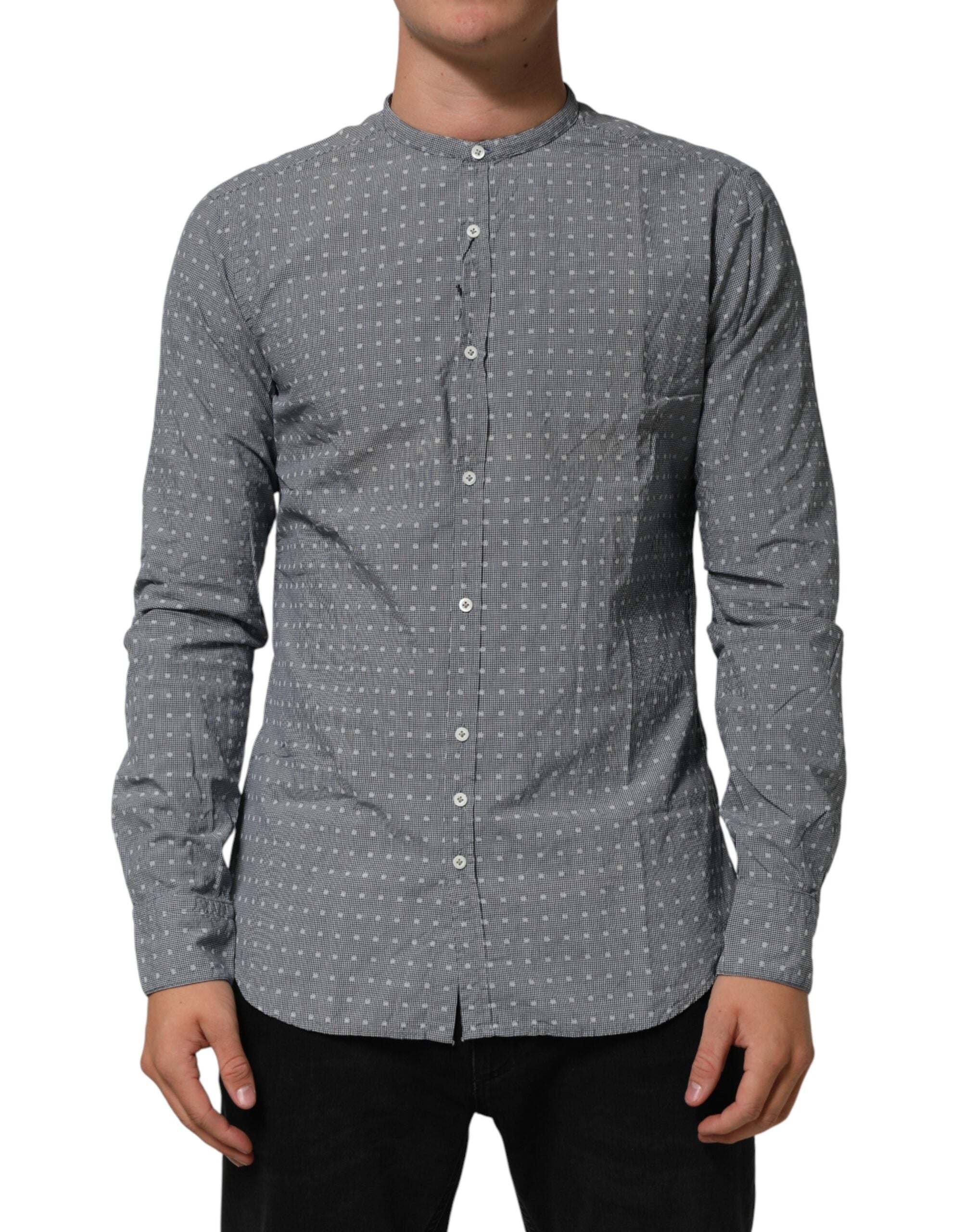 AGLINI Gray Polka Dot Cotton Button Down Long Sleeves Men's Shirt
