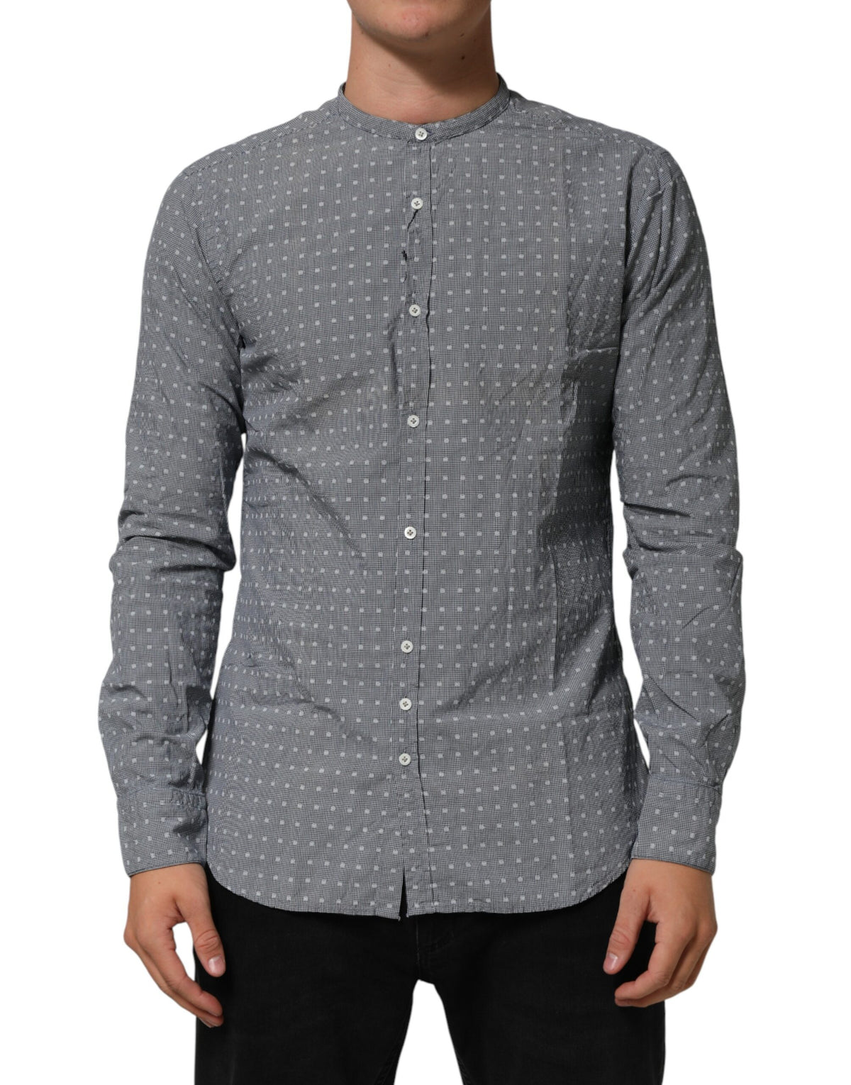 AGLINI Gray Polka Dot Cotton Button Down Long Sleeves Men's Shirt