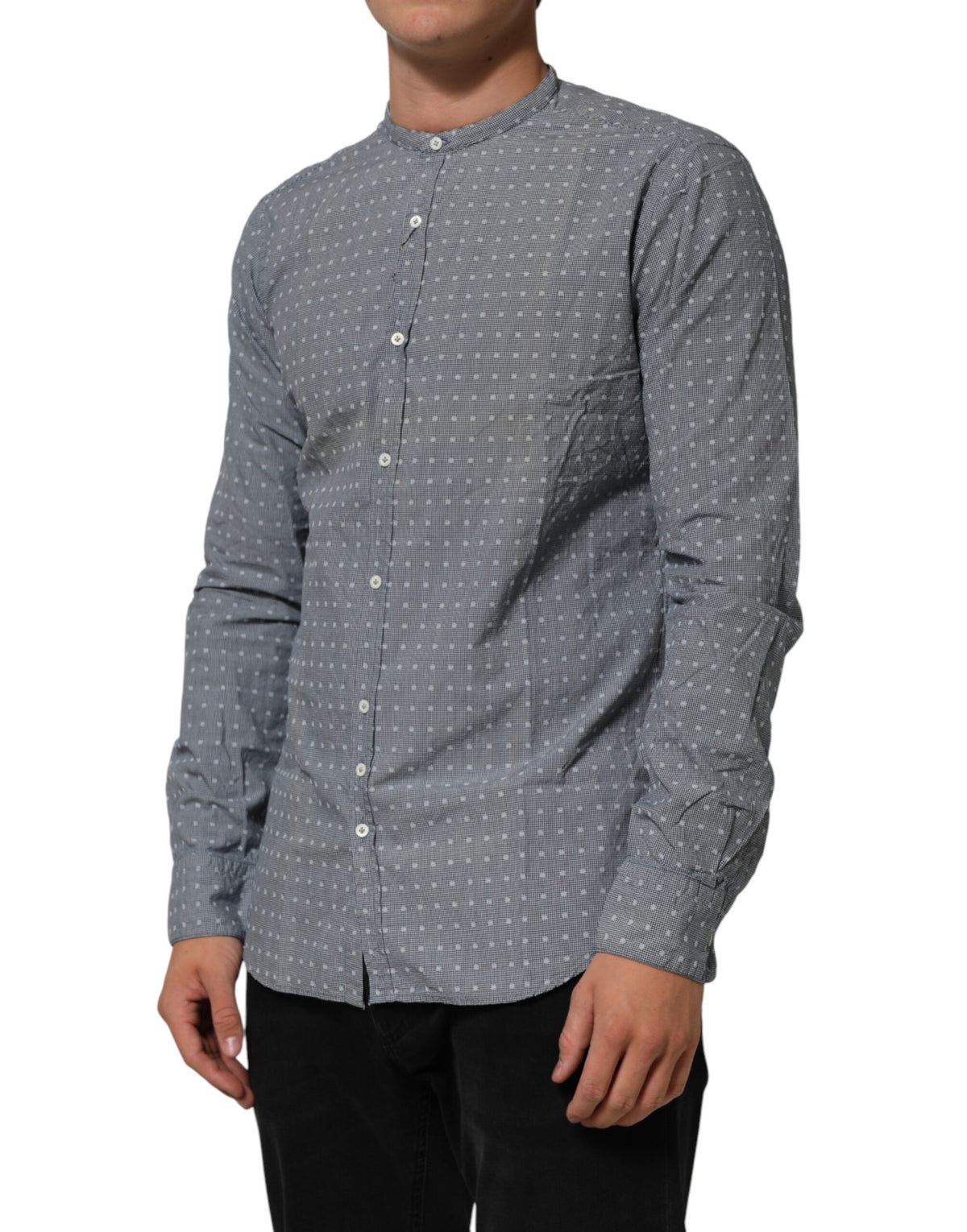 AGLINI Gray Polka Dot Cotton Button Down Long Sleeves Men's Shirt