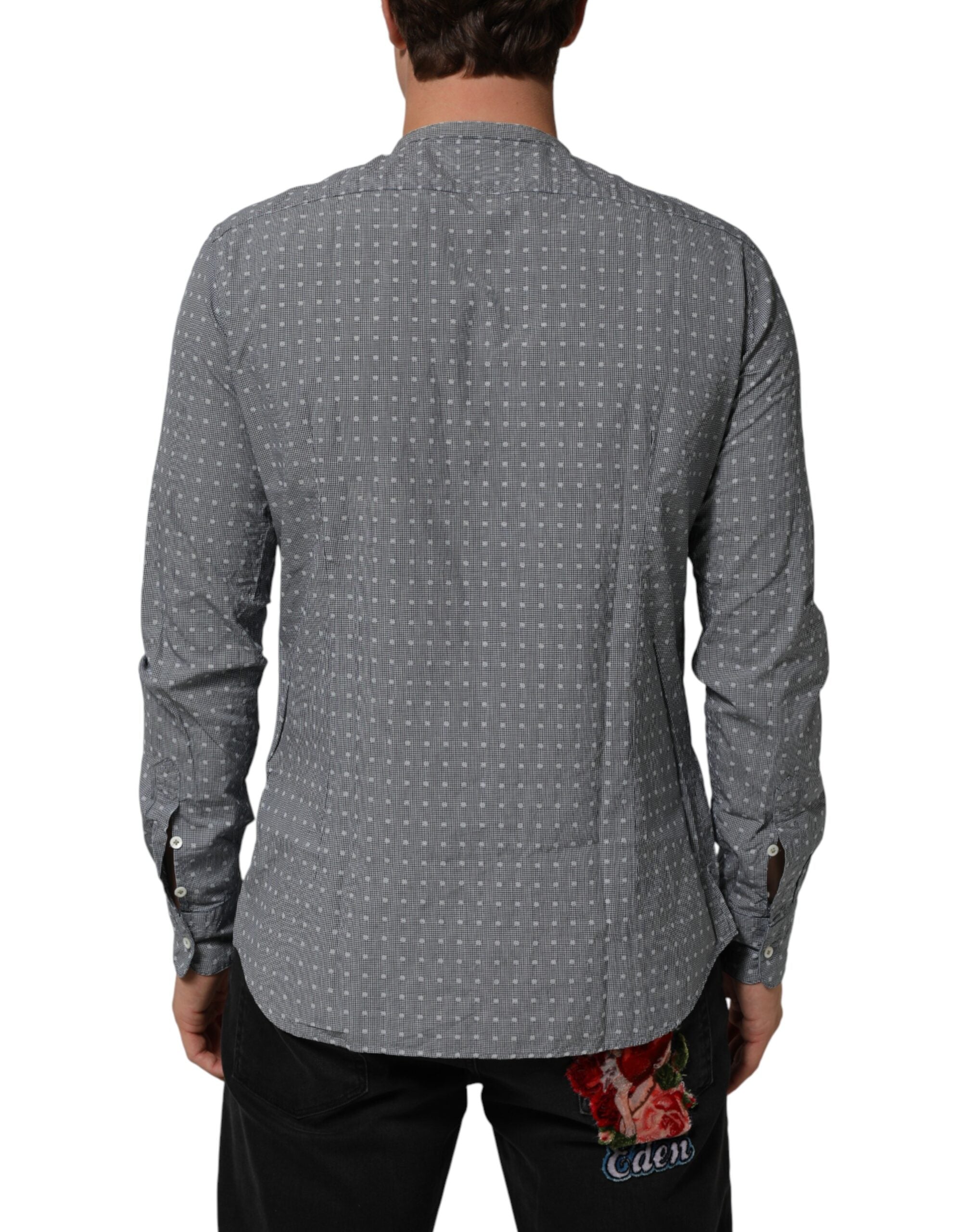 AGLINI Gray Polka Dot Cotton Button Down Long Sleeves Men's Shirt