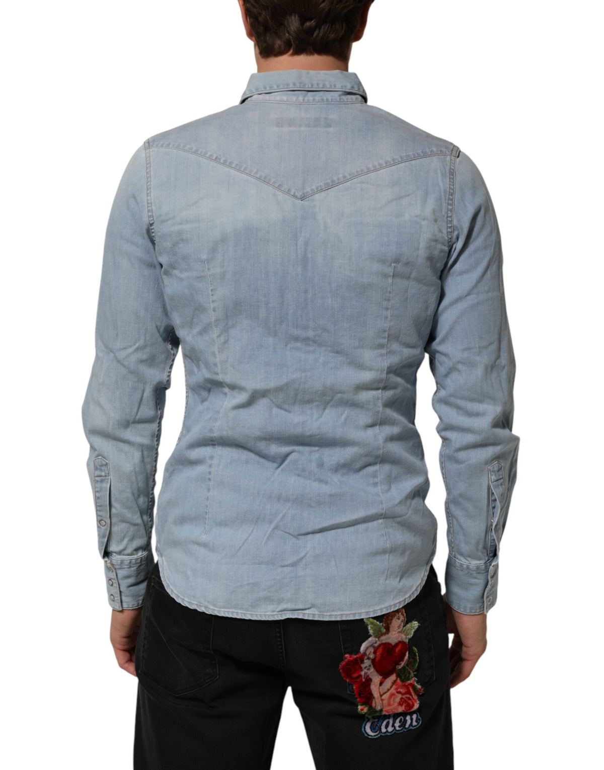Maison Clochard Blue Denim Collared Long Sleeve Men Men's Shirt (Pre-Owned)