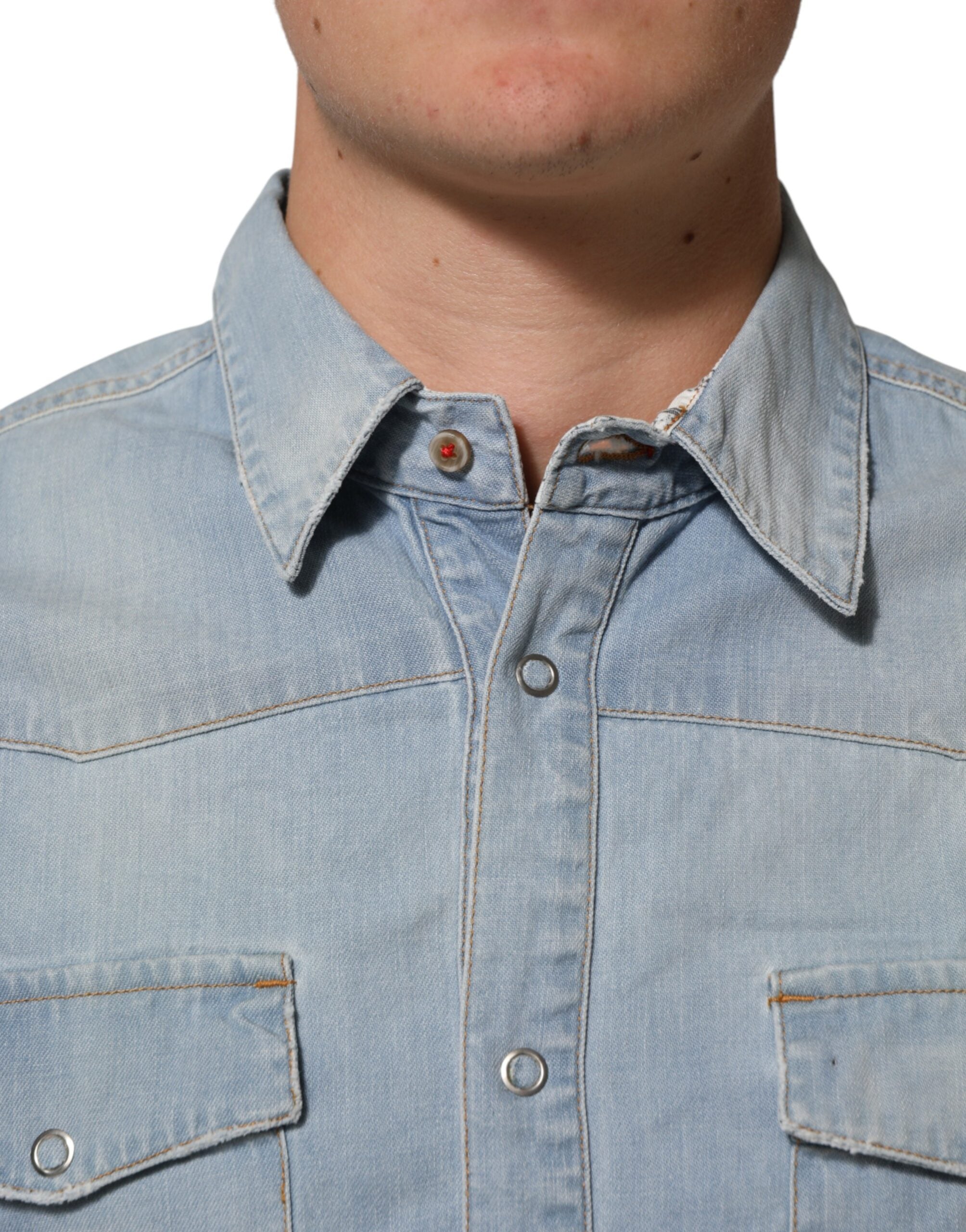 Maison Clochard Blue Denim Collared Long Sleeve Men Men's Shirt (Pre-Owned)