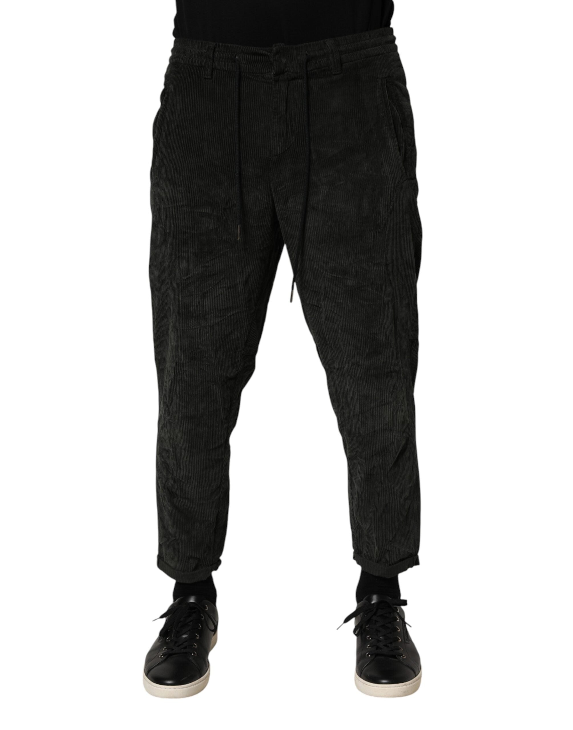 Dondup Black Mid Waist Cropped Corduroy Men Trouser Men's Pants