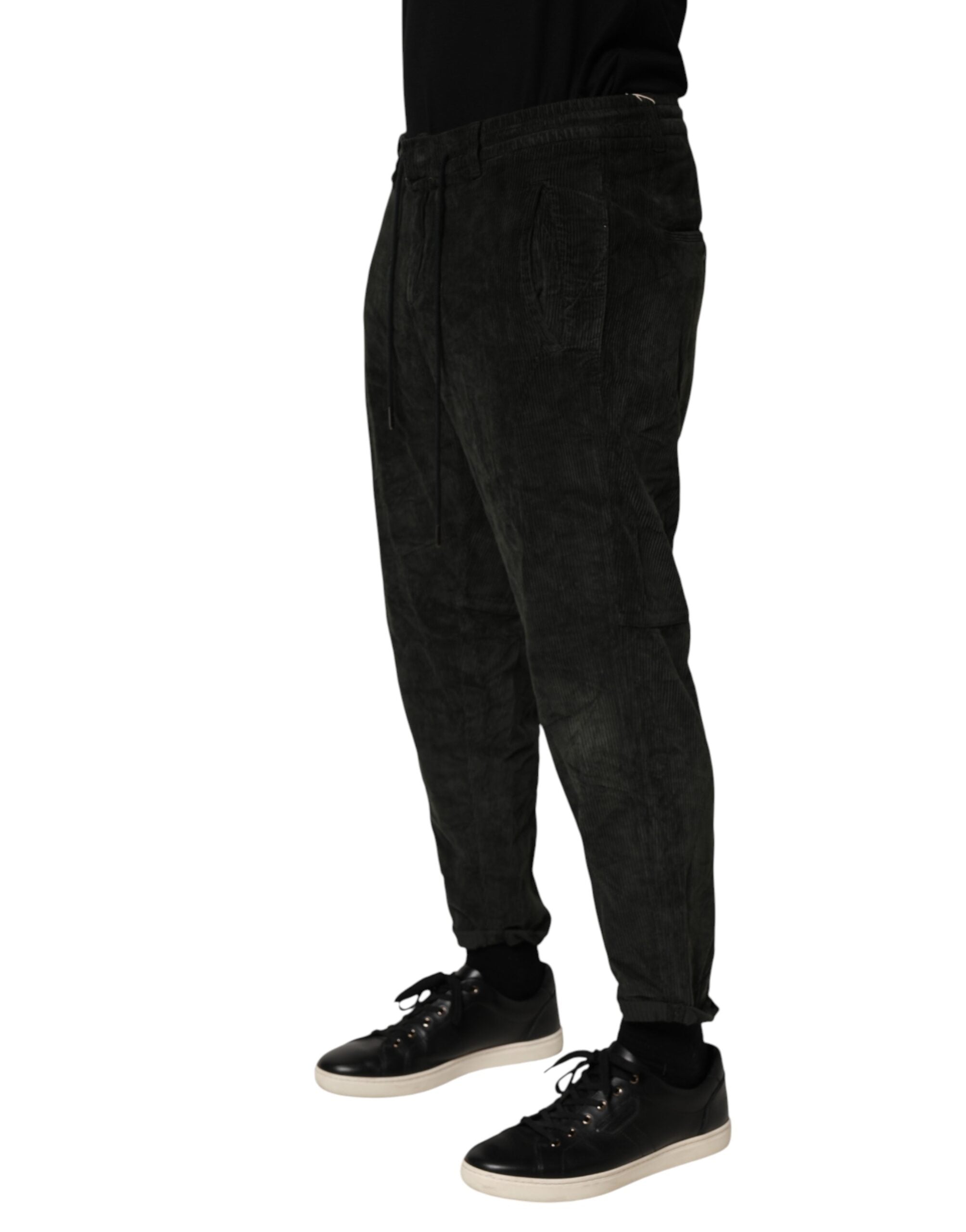 Dondup Black Mid Waist Cropped Corduroy Men Trouser Men's Pants