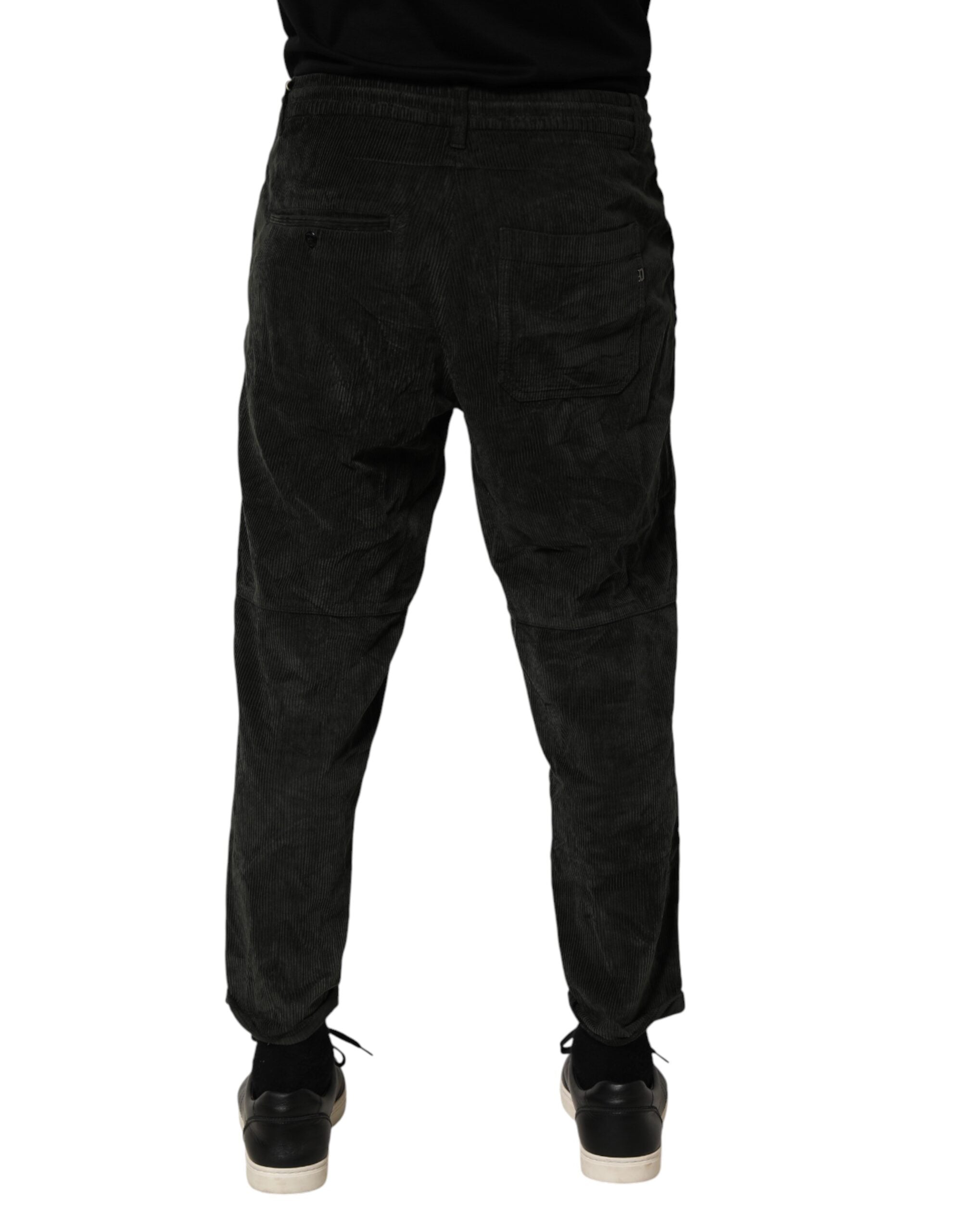 Dondup Black Mid Waist Cropped Corduroy Men Trouser Men's Pants